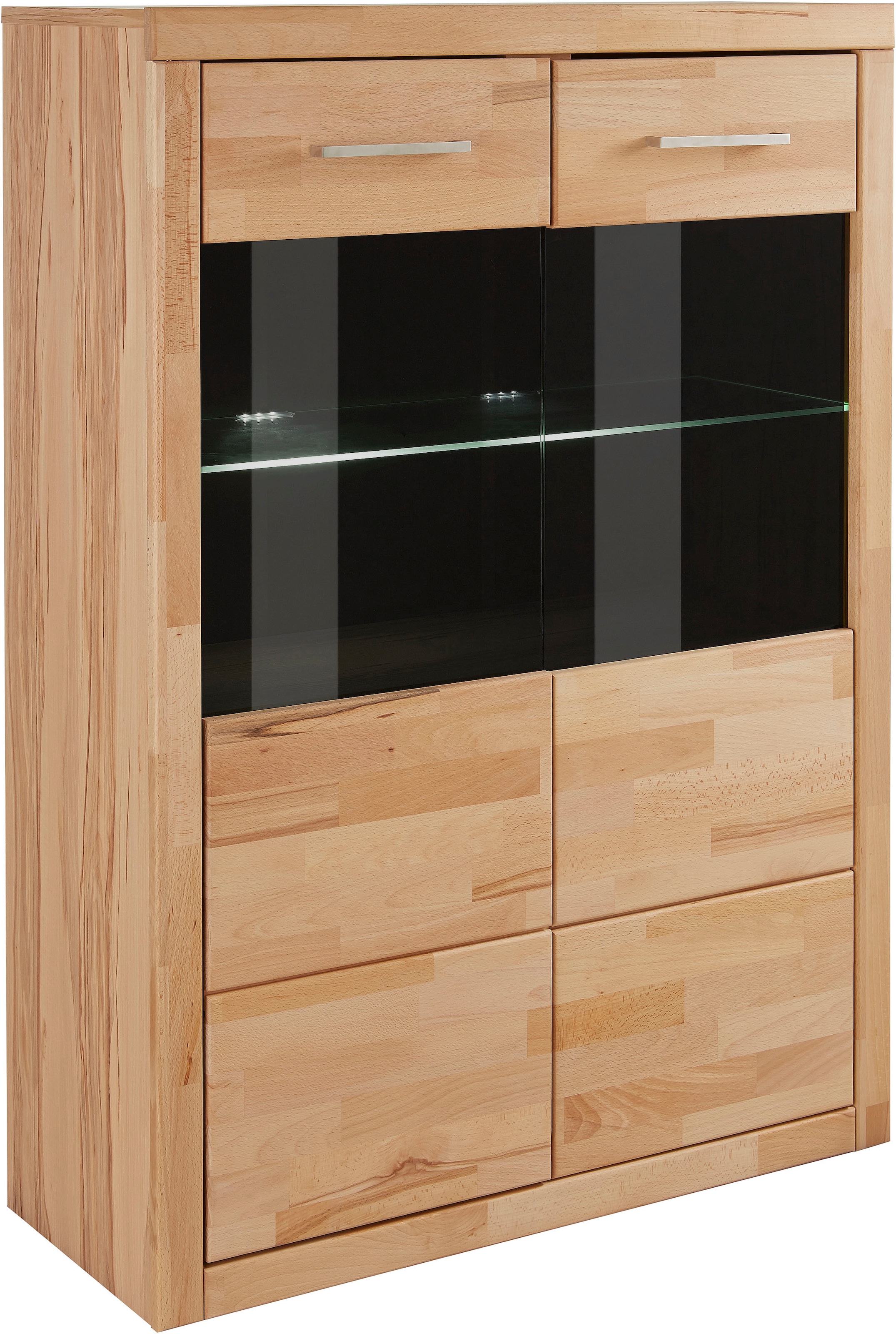 Home affaire Stauraumvitrine »Ribe,125cm hoch,112cm breit,4 breite Fächer«, Korpus Holzwerkstoff,2Türen mit Glaseinsatz, Böden versetzbar