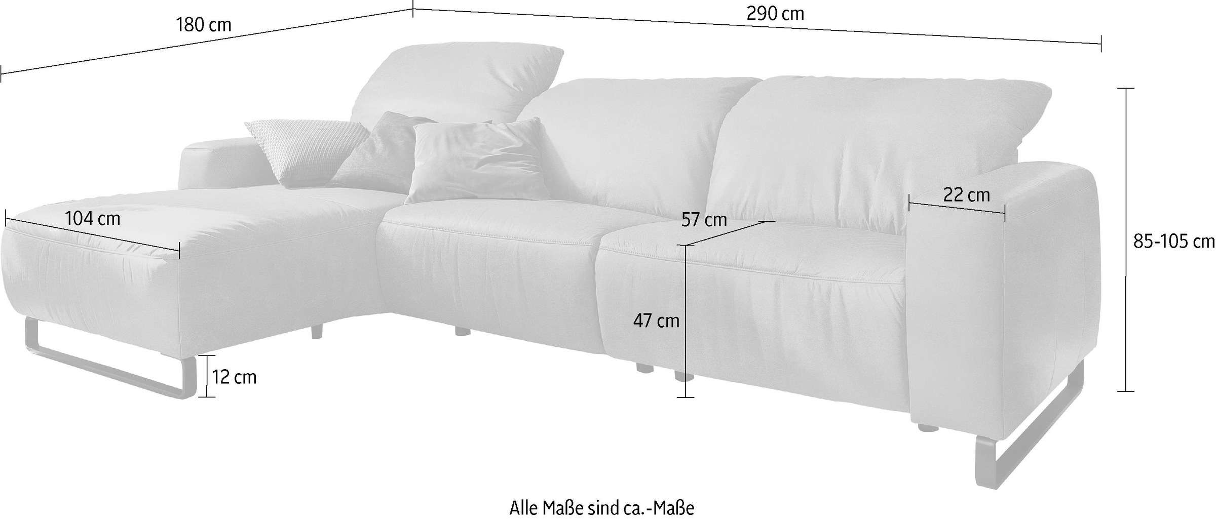 Home affaire Ecksofa »Juist L-Form« mit Kopfteilverstellung und schwarzen Metallkufen