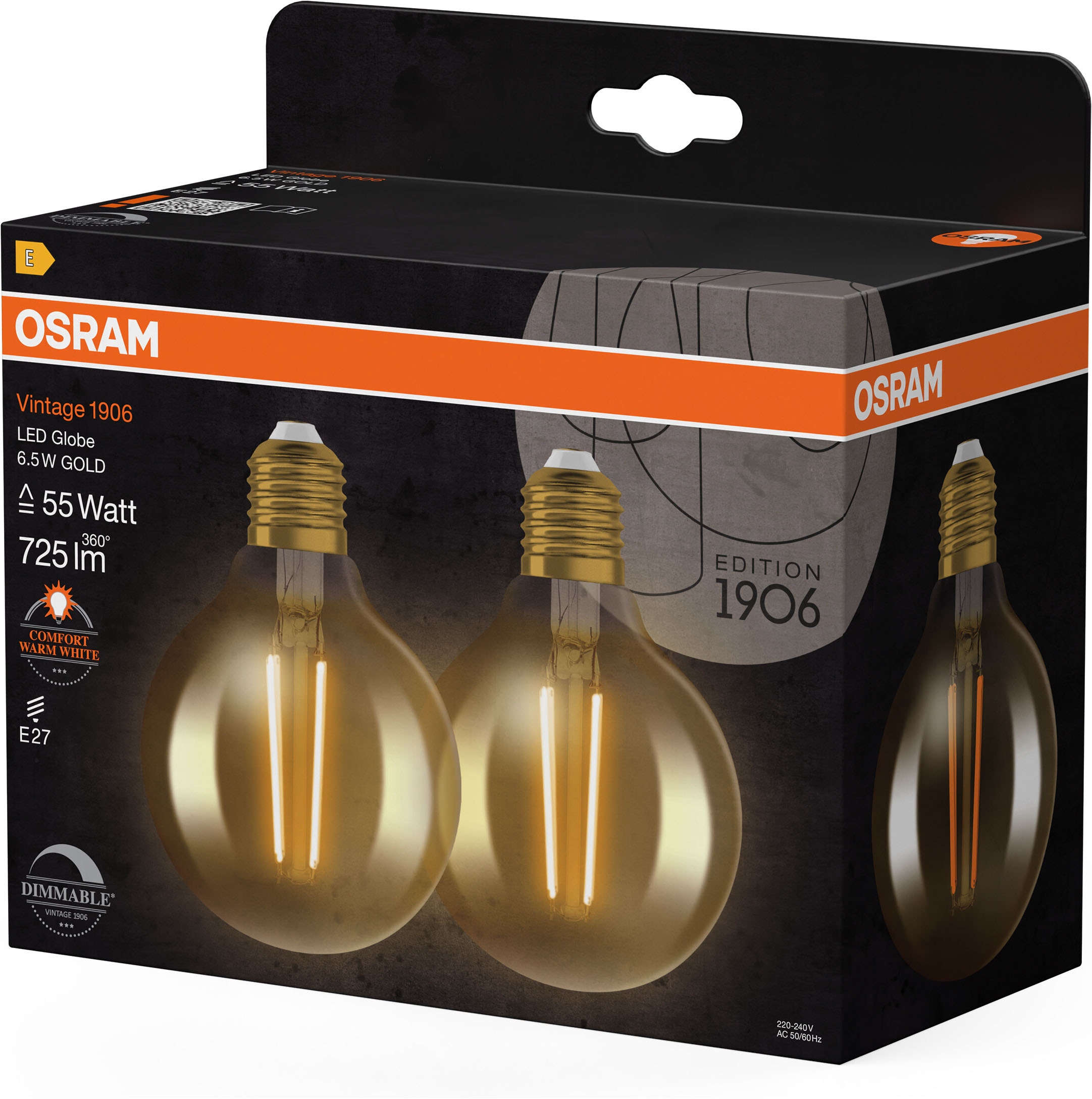 Osram LED-Filament »1906Vintage Edition goldenes Glas« E27 2 Stk. Warmweiß