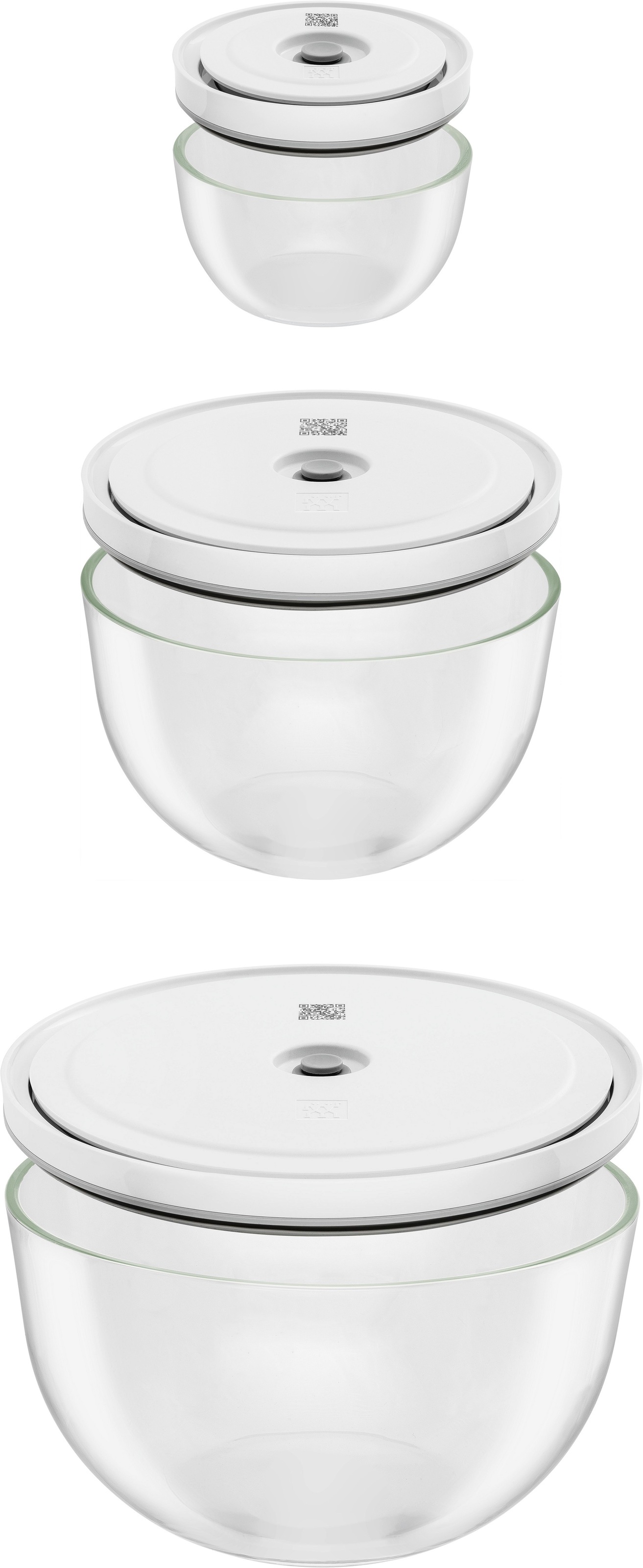 Zwilling Aufbewahrungssystem »Fresh & Save BOWLS«, (Set, 6 tlg., 1 Vakuumschüssel + Deckel (S / 12 cm), (M / 18 cm) + (L / 24 cm), Vakuumschüssel Set S/M/L / 6-tlg., Glas