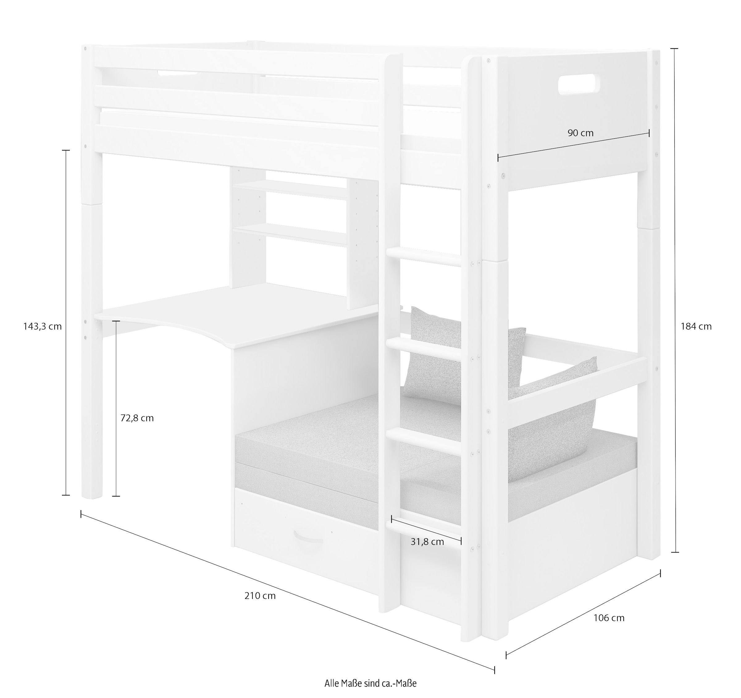 Thuka Hochbett »Nordic Kinderbett, Hausbett, Spielbett, Daybett,«, mit Absturzsicherung, umbaubar, bester Qualität, stabil