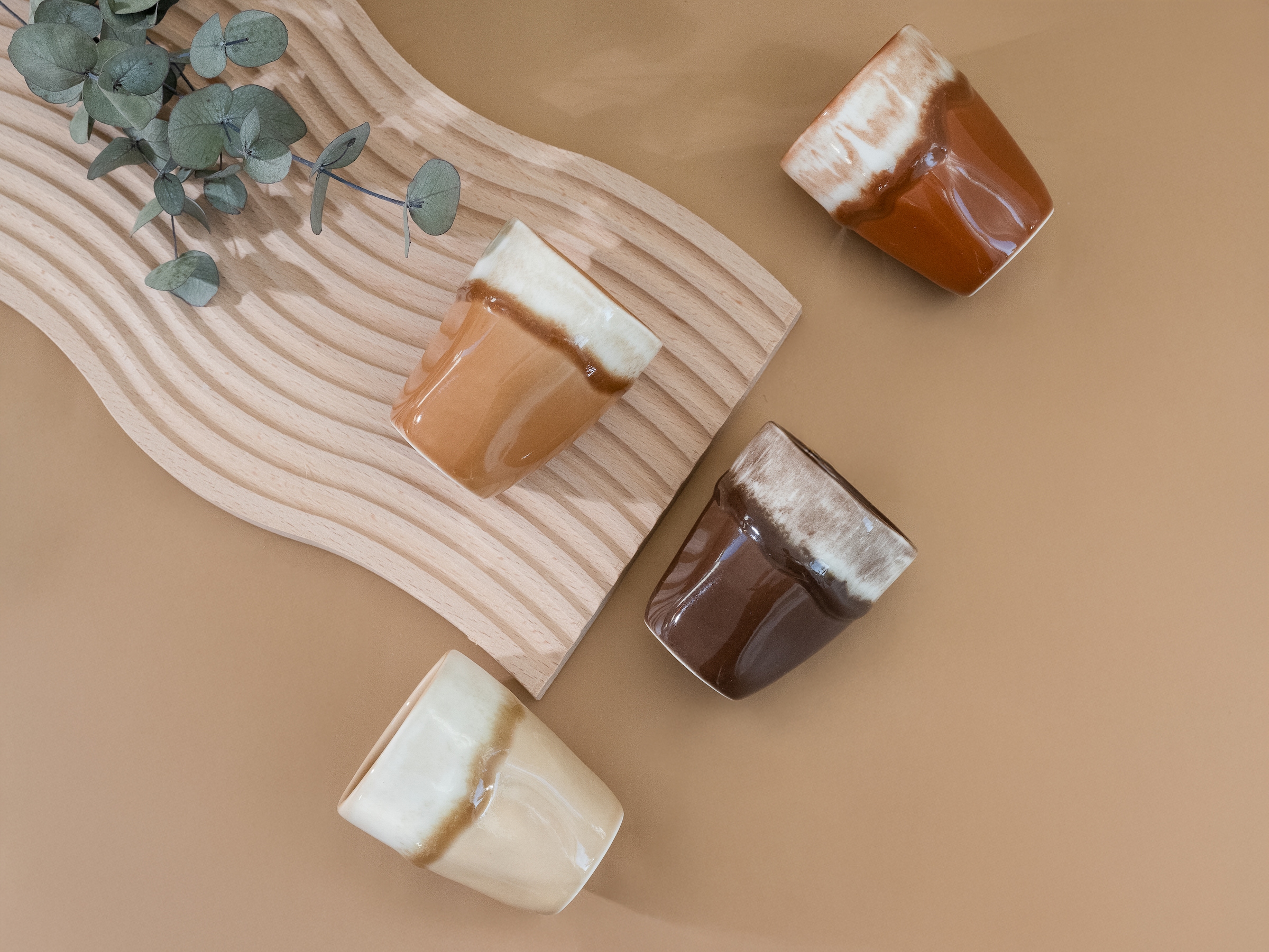 CreaTable Espressotasse »Squeezy Mocha Mousse, Espressobecher 4-tlg« Einzigartige Optik, Reaktivglasur