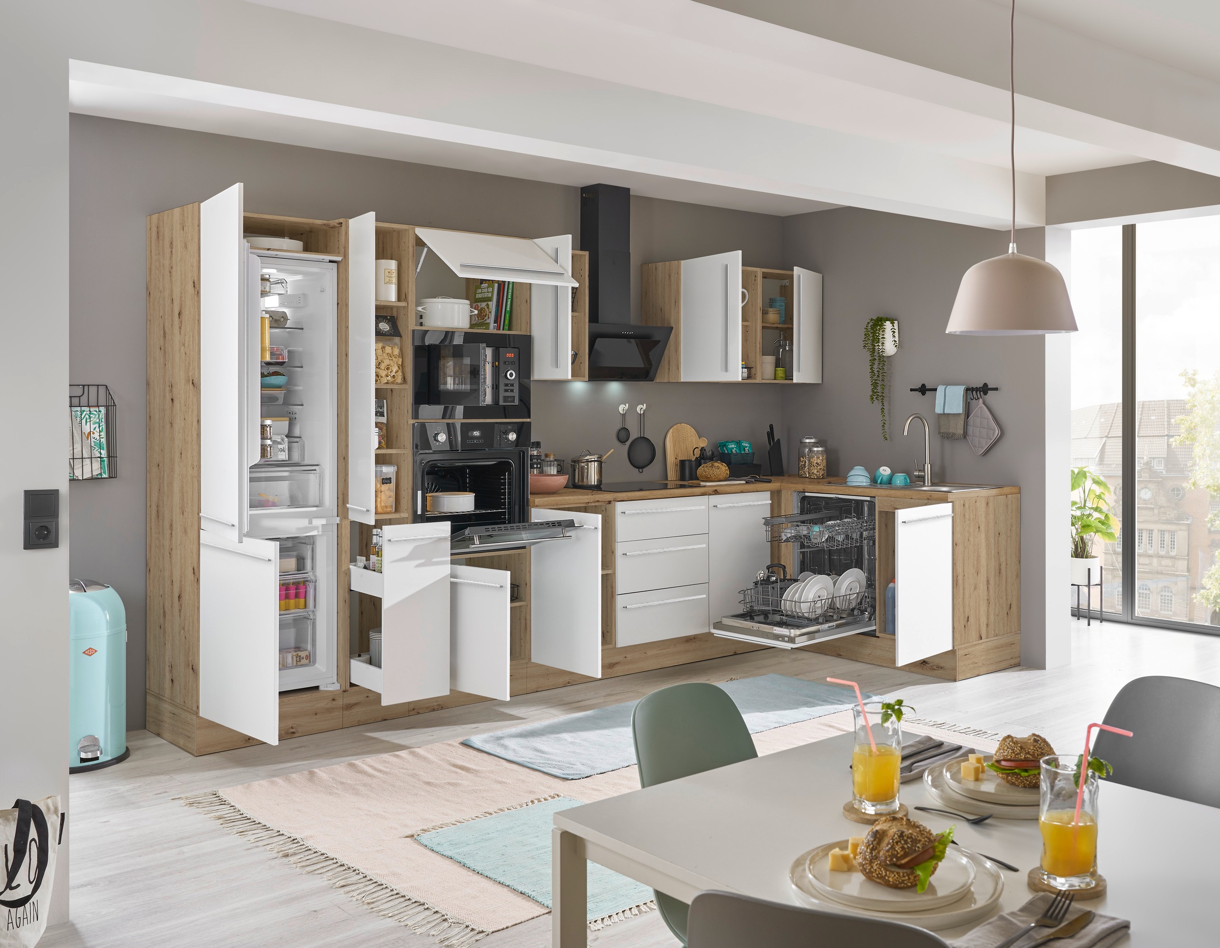 KOCHSTATION Winkelküche »Florida, Stellbreite 370x175 cm« wahlweise mit E-Geräten, mit Softclose für Türen und Schubkästen