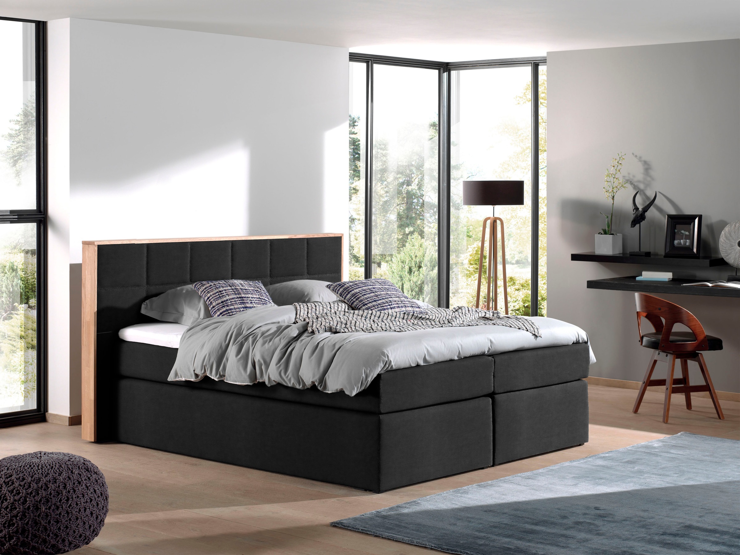 Places of Style Boxspringbett »Colton«, (5 tlg.), Kopfteil aus massiver Eiche, inkl. Topper, verschiedene Härtegrade
