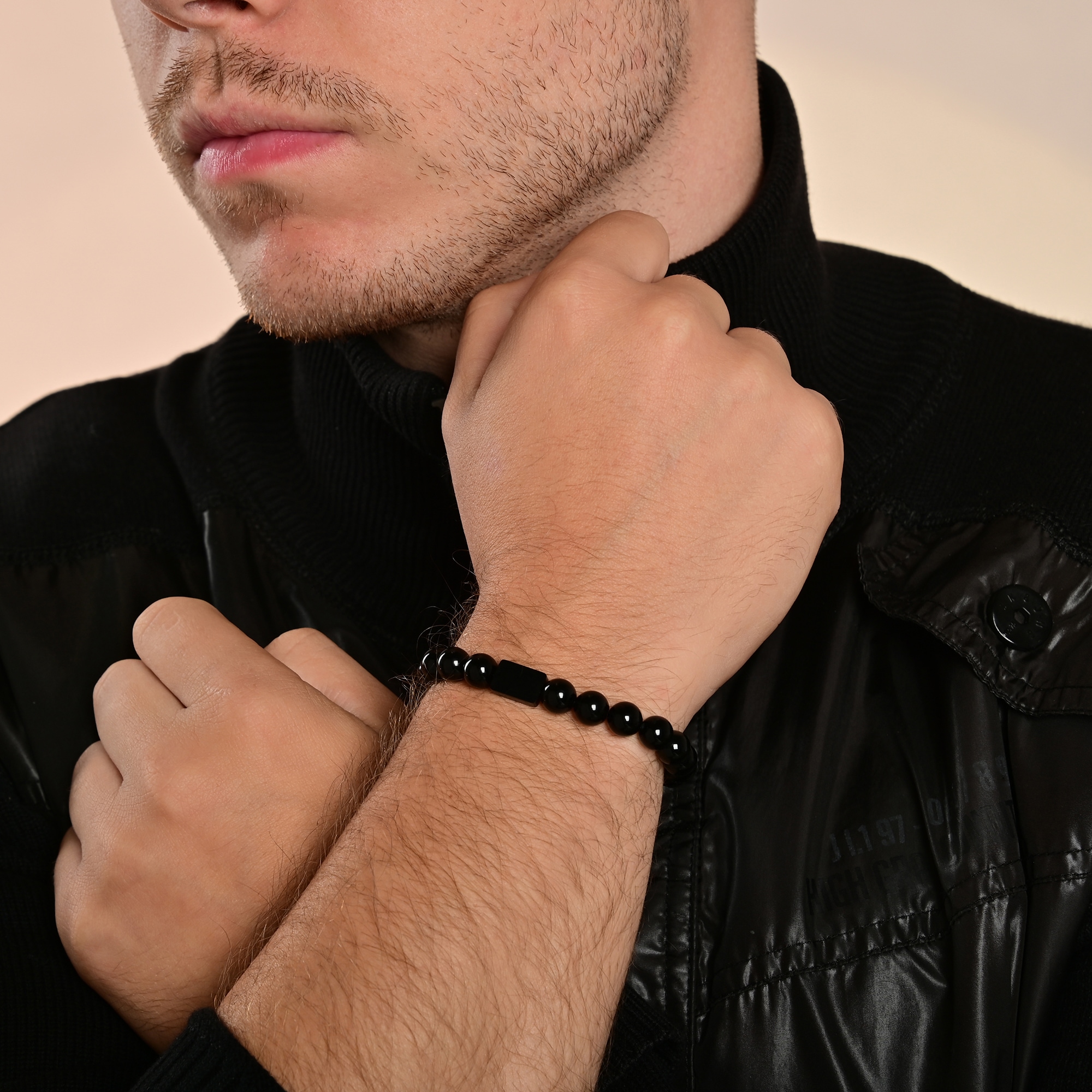 Adelia´s Armband »Herren Armband ¿ Kugelarmband aus Edelstahl mit Onyx 21 cm«