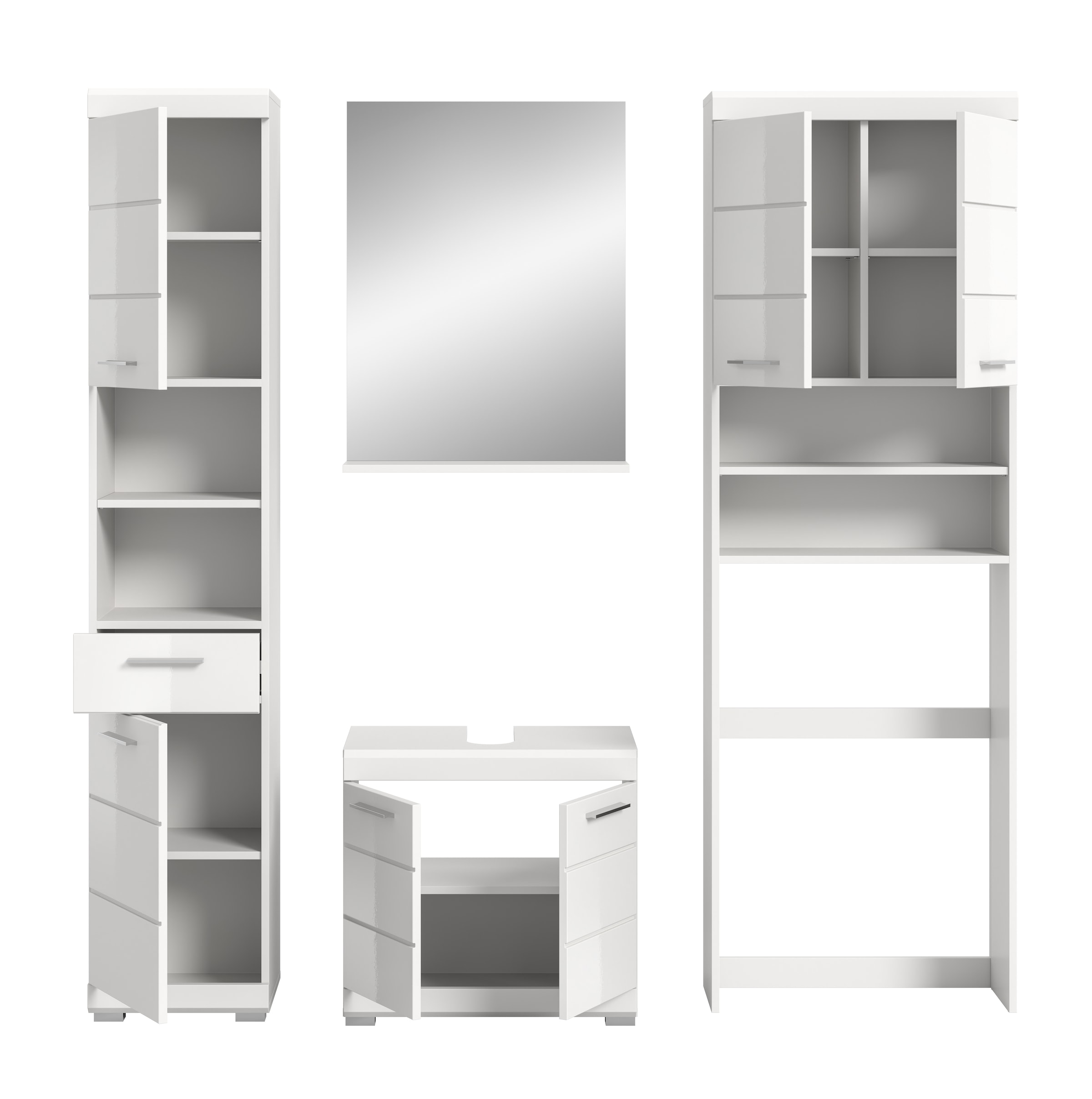 INOSIGN Badmöbel-Set »Siena, 4 teilig, bestehend aus:«, (Set), Hochschrank, WBU, Badspiegel, Waschmaschinenumbauschrank