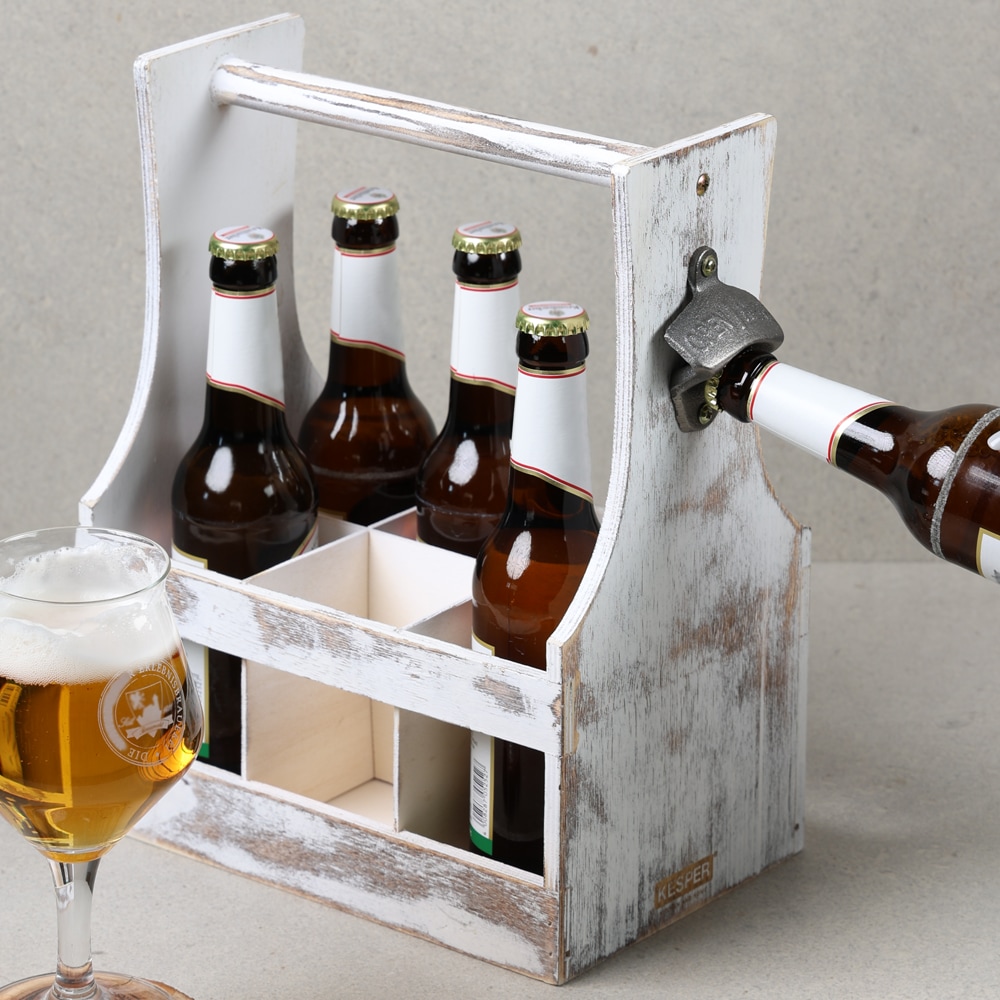 KESPER® Flaschenträger »Antik, aus Sperrholz, FSC« für bis zu 6 Flaschen, Träger mit Flaschenöffner