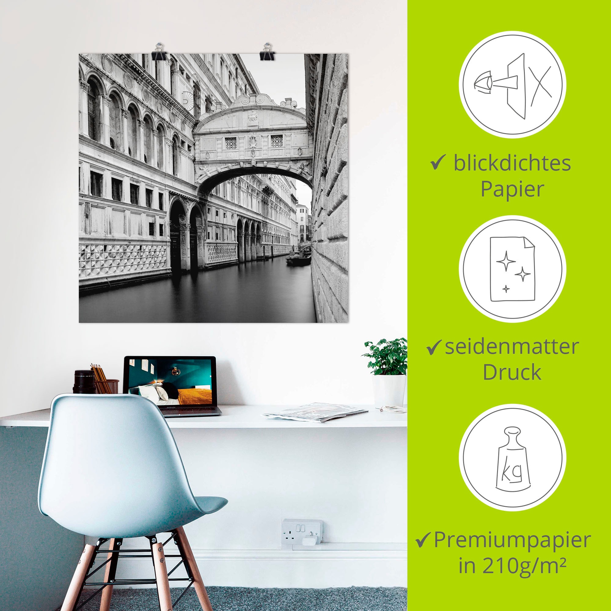 Artland Poster »Seufzerbrücke«, Italien, (1 St.), als Alubild, Leinwandbild, Wandaufkleber oder Poster in versch. Größen
