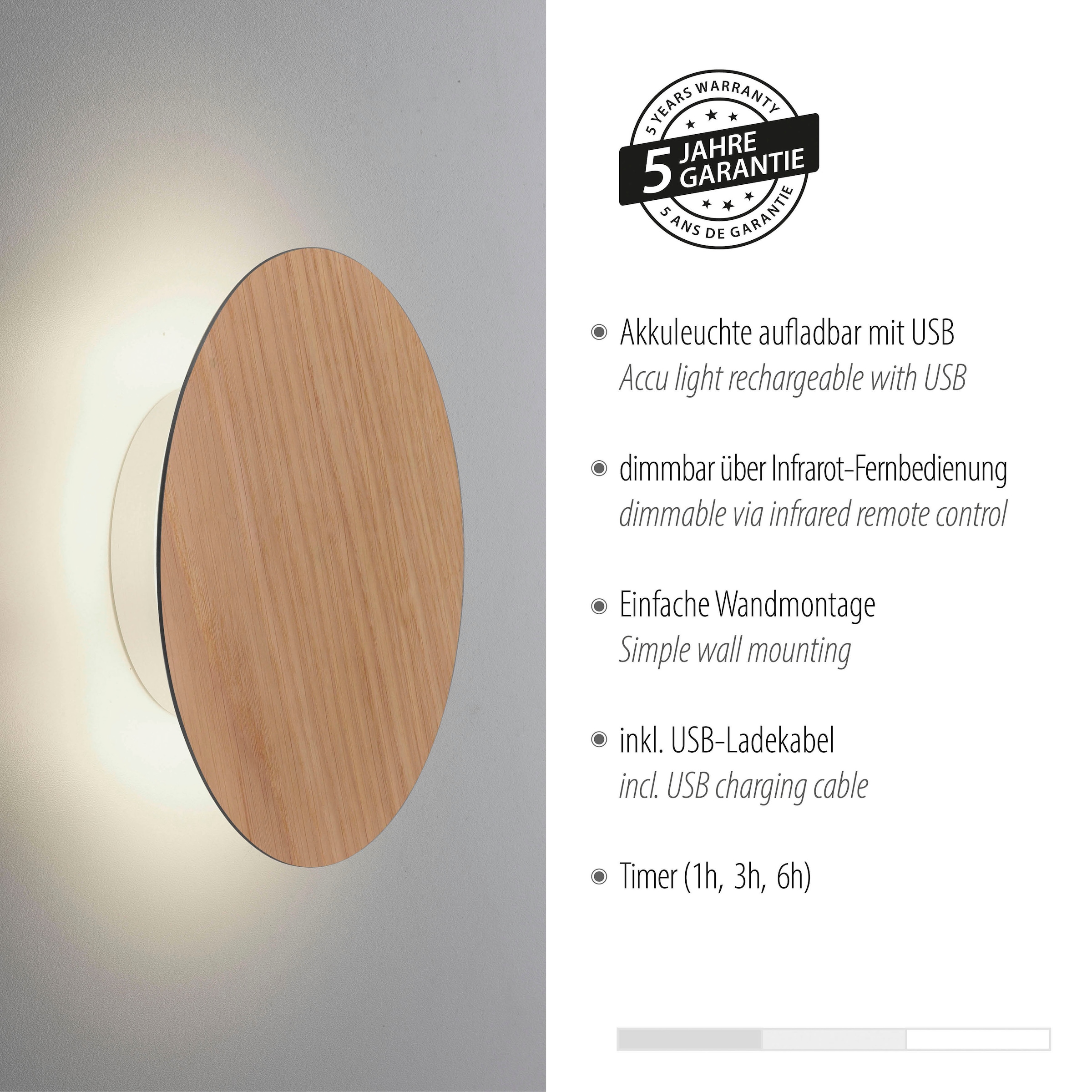Paul Neuhaus Wandleuchte »AKKU PUNTU«, 1 flammig, Leuchtmittel LED-Board | LED fest integriert