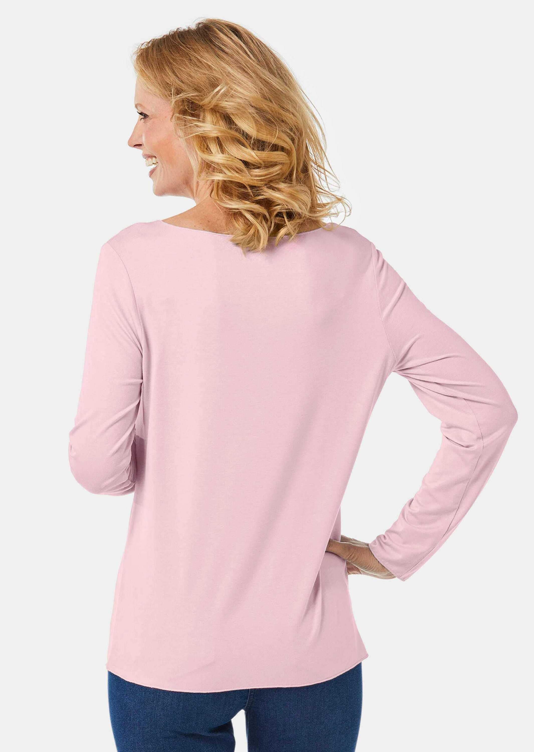 GOLDNER Longpullover »Rundhalsshirt Kombistarkes Langarmshirt mit tonaler Zierkante«