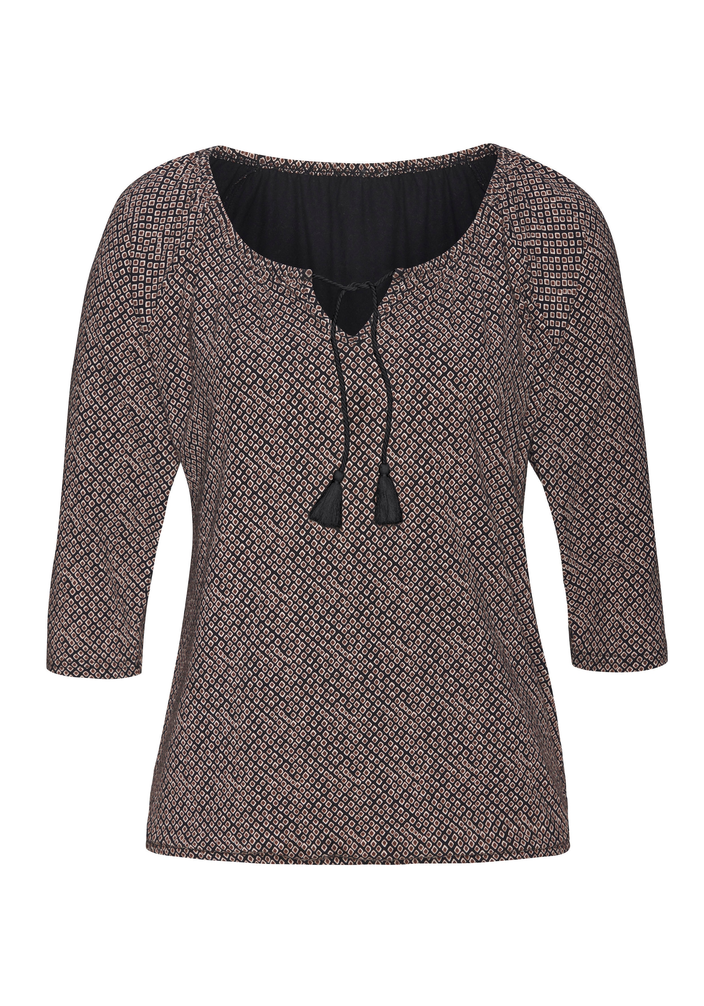 LASCANA 3/4-Arm-Shirt »mit modischen Tasseln«, (2er-Pack), aus weichem Viskose-Stretch
