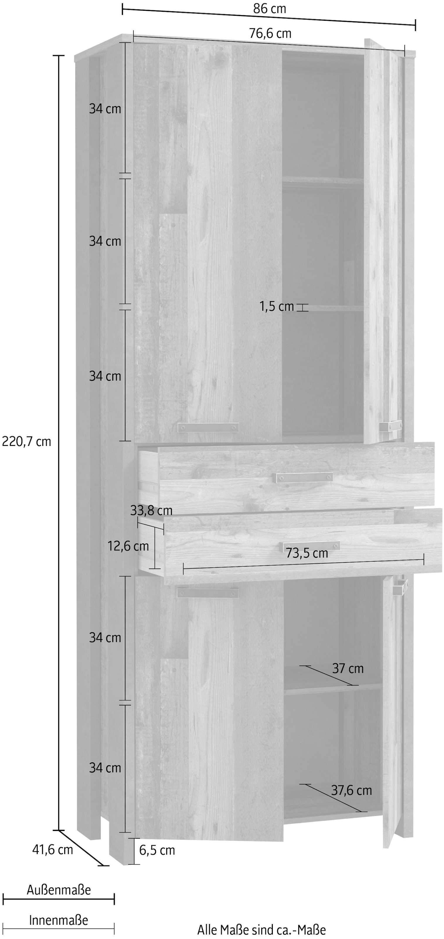 FORTE Aktenschrank »Clif«, Mehrzweckschrank im Industriestil, Breite 86 cm x Höhe 220 cm