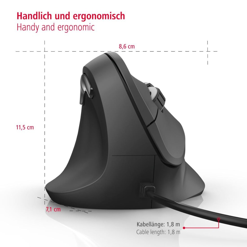 Hama Maus »Vertikale ergonomische Linkshändermaus kabelgebunden EMC-500L«