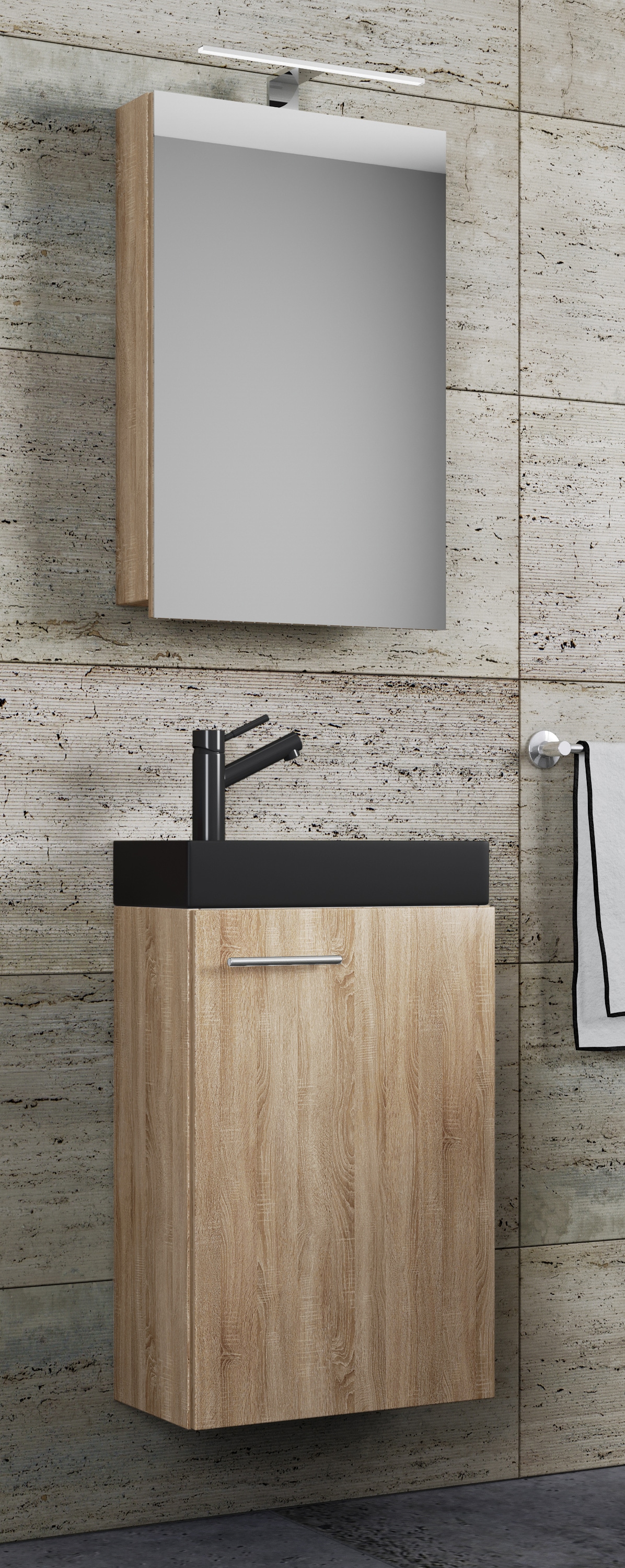 VCM Waschbeckenunterschrank »VCM 3-tlg Set | Waschplatz für Gäste WC | Gästebad | Waschtisch mit Spiegelschrank | Badezimmer Set ¿ Slito SC-BL«, (3 St.)