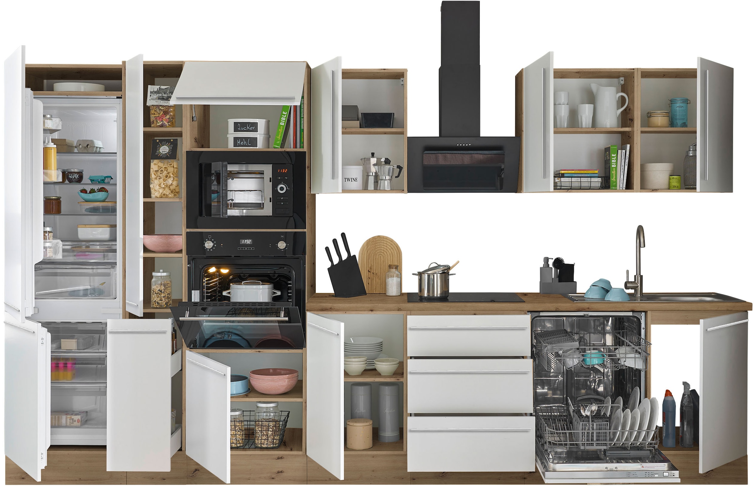 KOCHSTATION Küchenzeile »Florida« Breite 370 cm, wahlweise mit E-Geräten,Softclose für Türen/Schubkästen