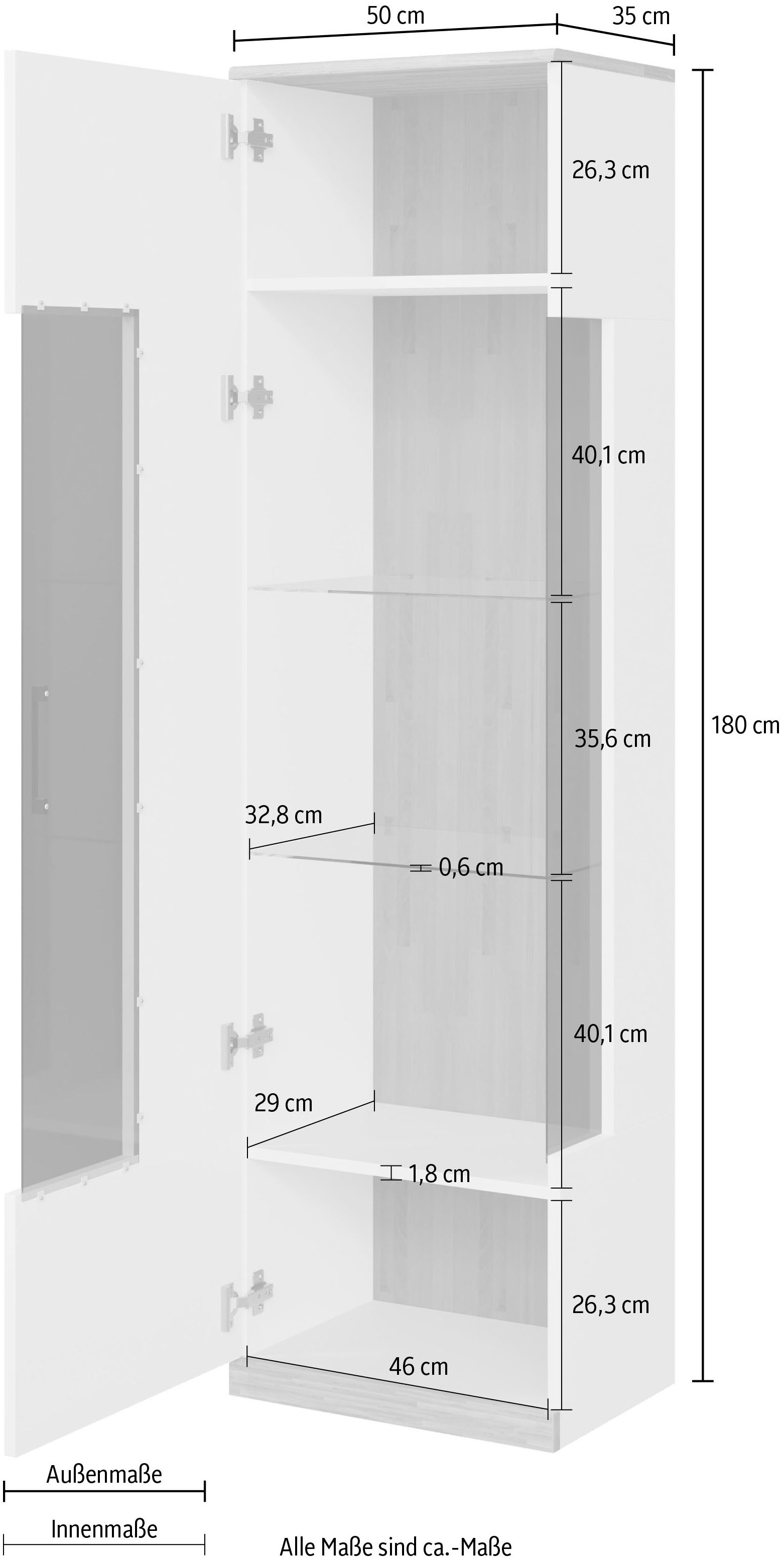 Home affaire Vitrine »Ribe,180cm hoch,5 Fächer,2 Glasböden variabel einsetzbar«, Oberplatte Kernbuche massiv,dunkles Glas, schwarze Metall Griffe