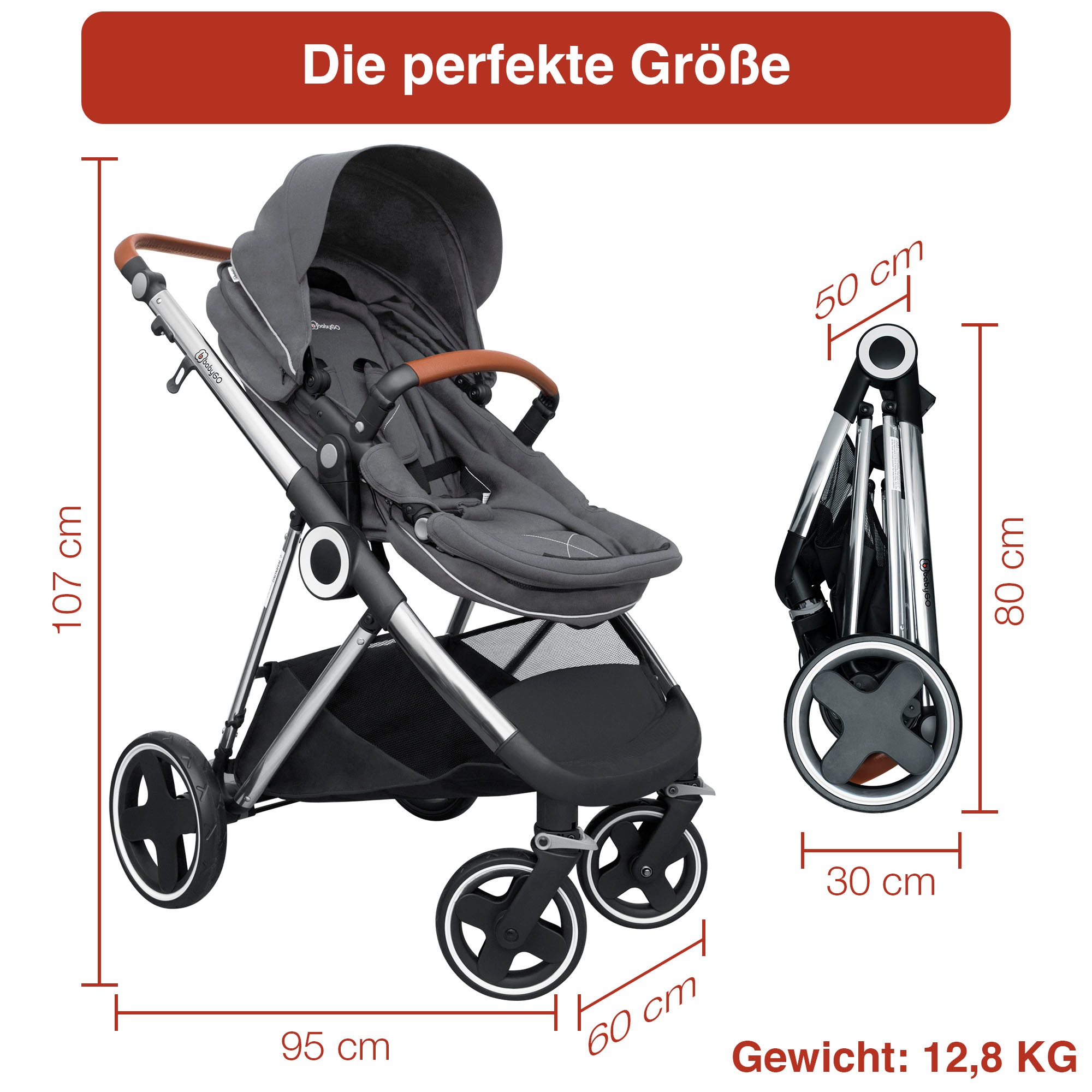 BabyGo Kombi-Kinderwagen »Halime 3in1«, inklusive Babywanne, Babyschale, Regenhaube & Wickeltasche