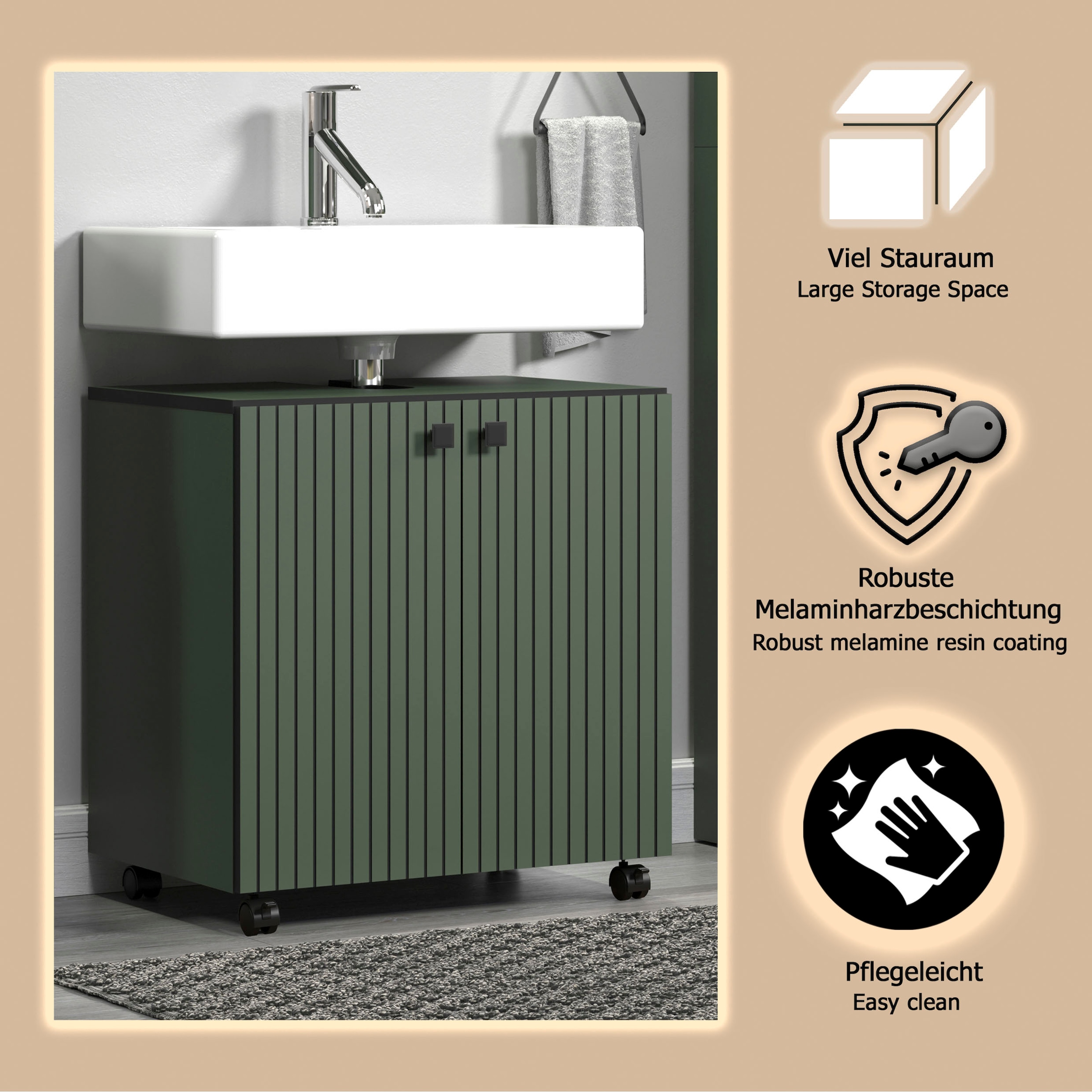 welltime Waschbeckenunterschrank »Amrum« Waschtisch auf Rollen - (B/T/H) wahlweise 60-80/42/64 cm
