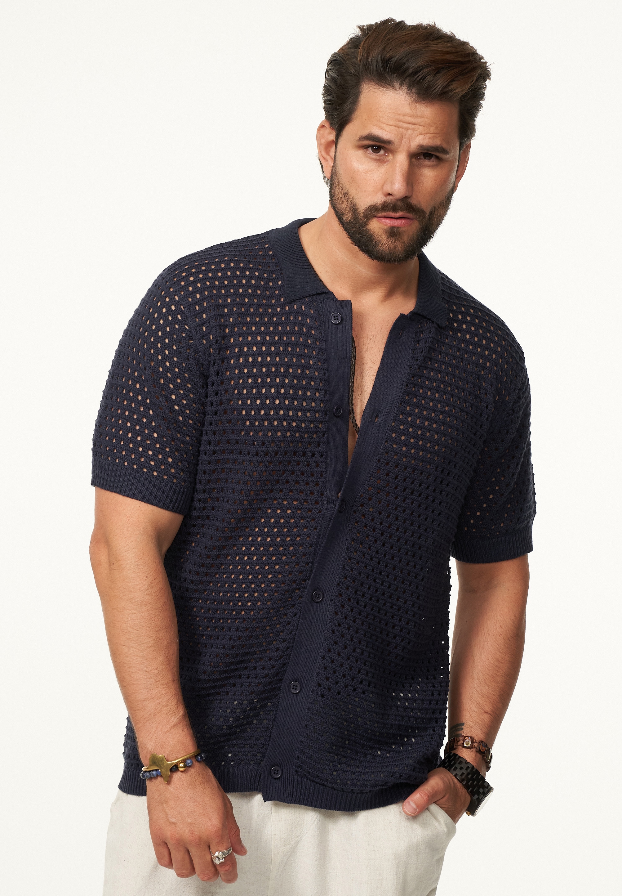 SOULSTAR Poloshirt »Kurzarm Strickhemd im Cardigan Stil mit Knopfleiste für Herren« Herren Kurzarm Strick Polo-Hemd Cardigan T-Shirt