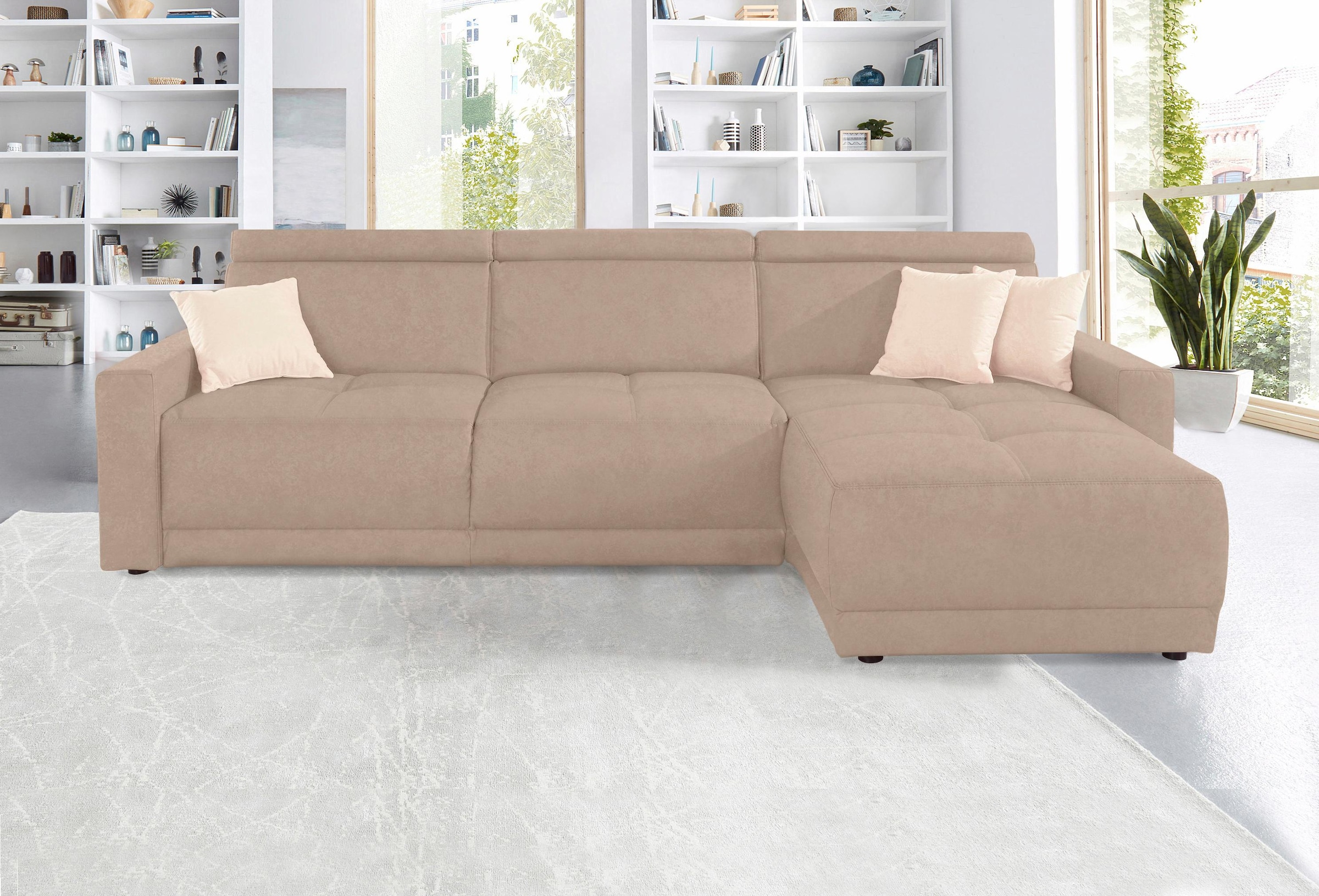 DOMO collection Ecksofa »Ava mit moderner Sitzheftung & toller Doppelnaht, komfortabel, L-Form« mit Recamiere, inkl. Federkern, wahlweise mit Kopfteilverstellungen
