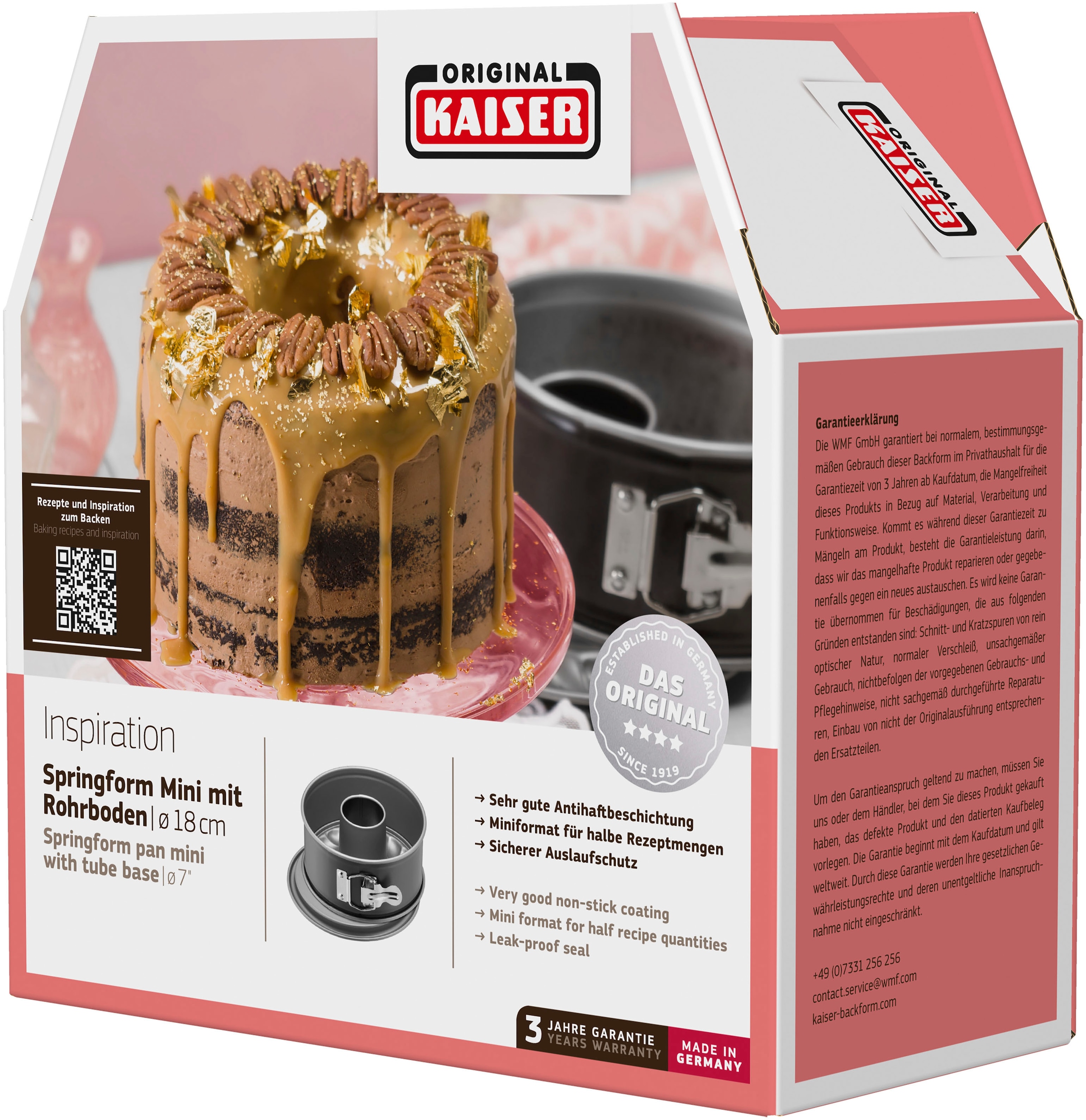 Kaiser Backformen Springform »Inspiration«, (3 St.), Flachboden, Rohrboden, für Torten/Rührkuchen/Gugelhupf, Stahl