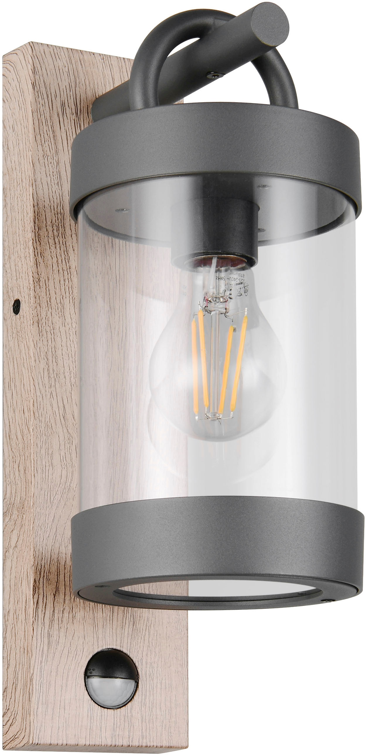 TRIO Leuchten Außen-Wandleuchte »SAMBESI, Laternen Optik Hauswand, exkl 1x E27 max 28W Bewegungsmelder« E27 1 Stk. warmweiß - kaltweiß Fassadenbeleuchtung aus Alu Druckguss, Rückenplatte Holz Nachbildung