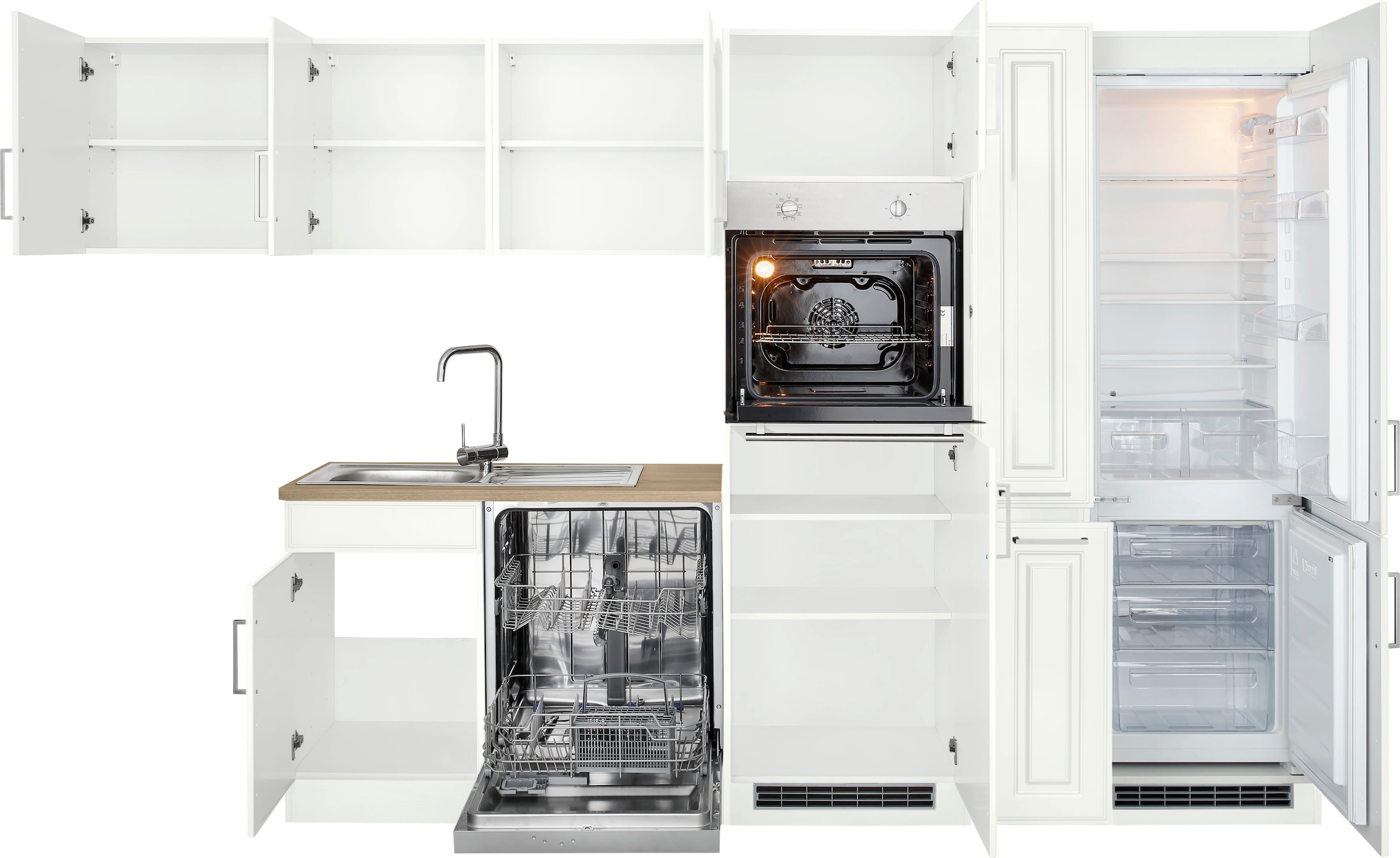 KOCHSTATION »KS-Stockholm« Stellbreite 320/170 cm, mit hochwertigen MDF Fronten im Landhaus-Stil