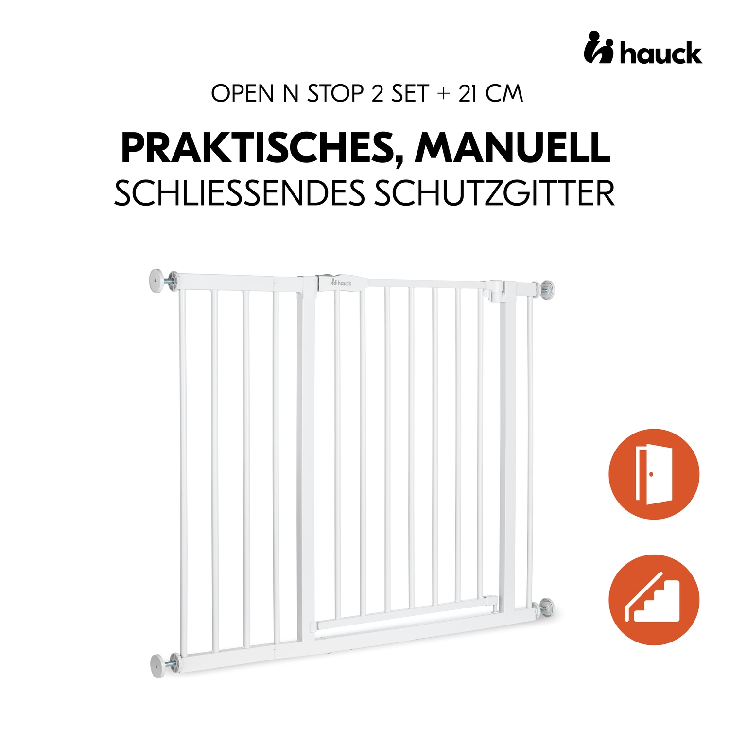 Hauck Türschutzgitter »Open N Stop 2 Set inklusive Verlängerung 21 cm, White«, auch als Treppenschutzgitter verwendbar; 96-101 cm