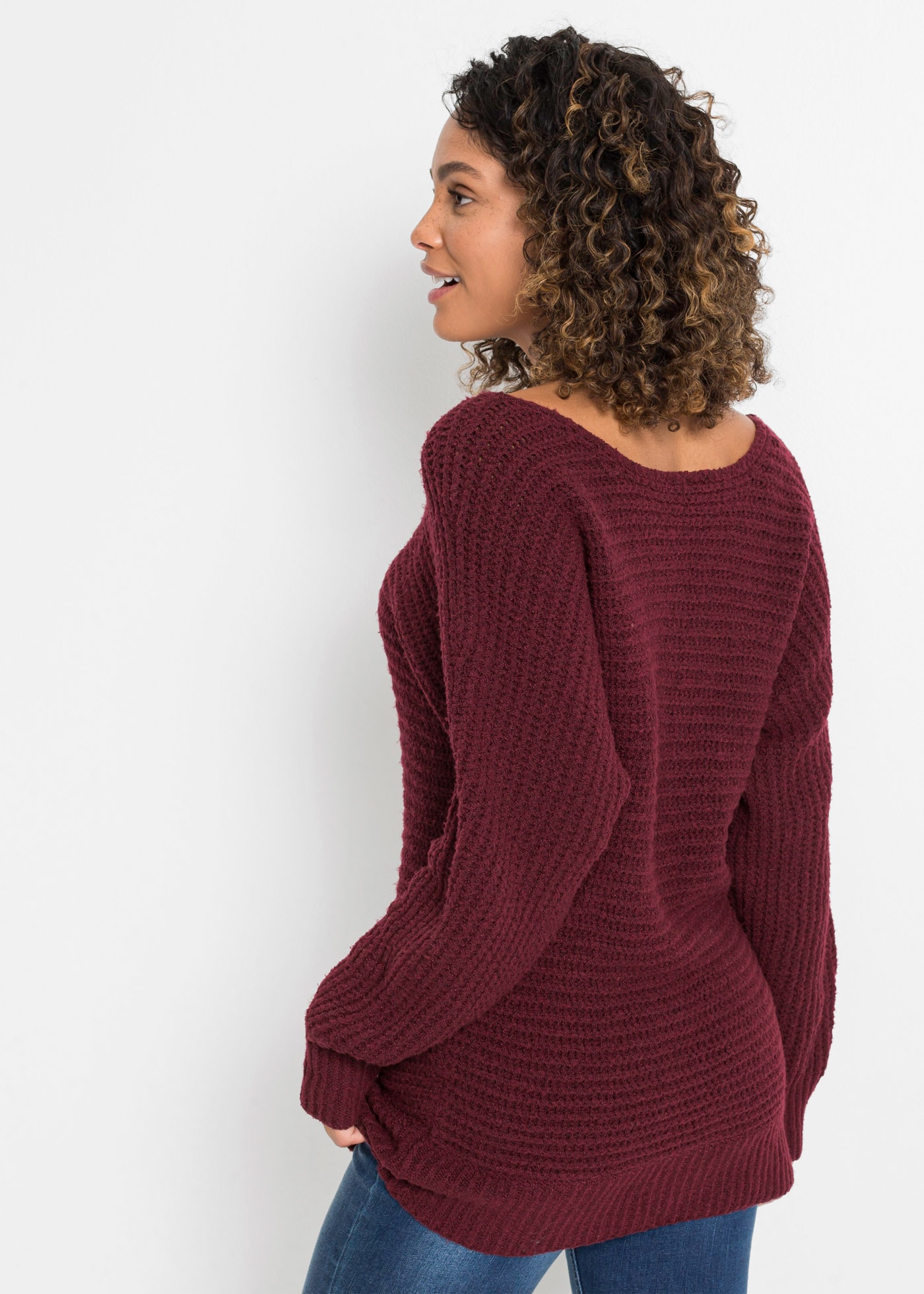 bonprix Strickpullover strukturierte Strickqualität, mit U-Boot-Ausschnitt und weitem Langarm
