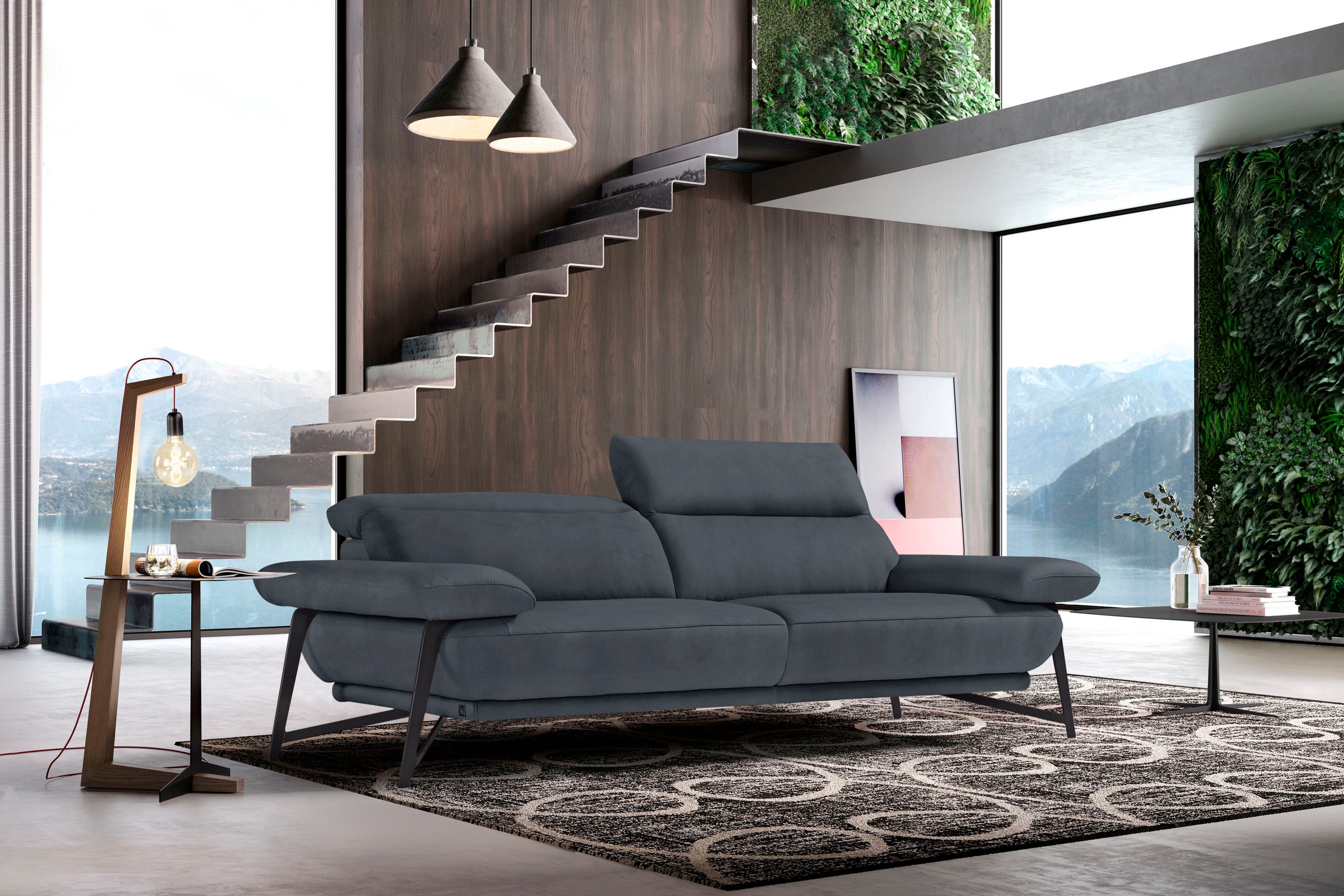 Egoitaliano 2,5-Sitzer »Anais, Designsofa mit erstklassigem Sitzkomfort, Fußfarbe schattengrau«, Kopfteil verstellbar, 232 cm, Luxus-Microfaser, dunkelgrau