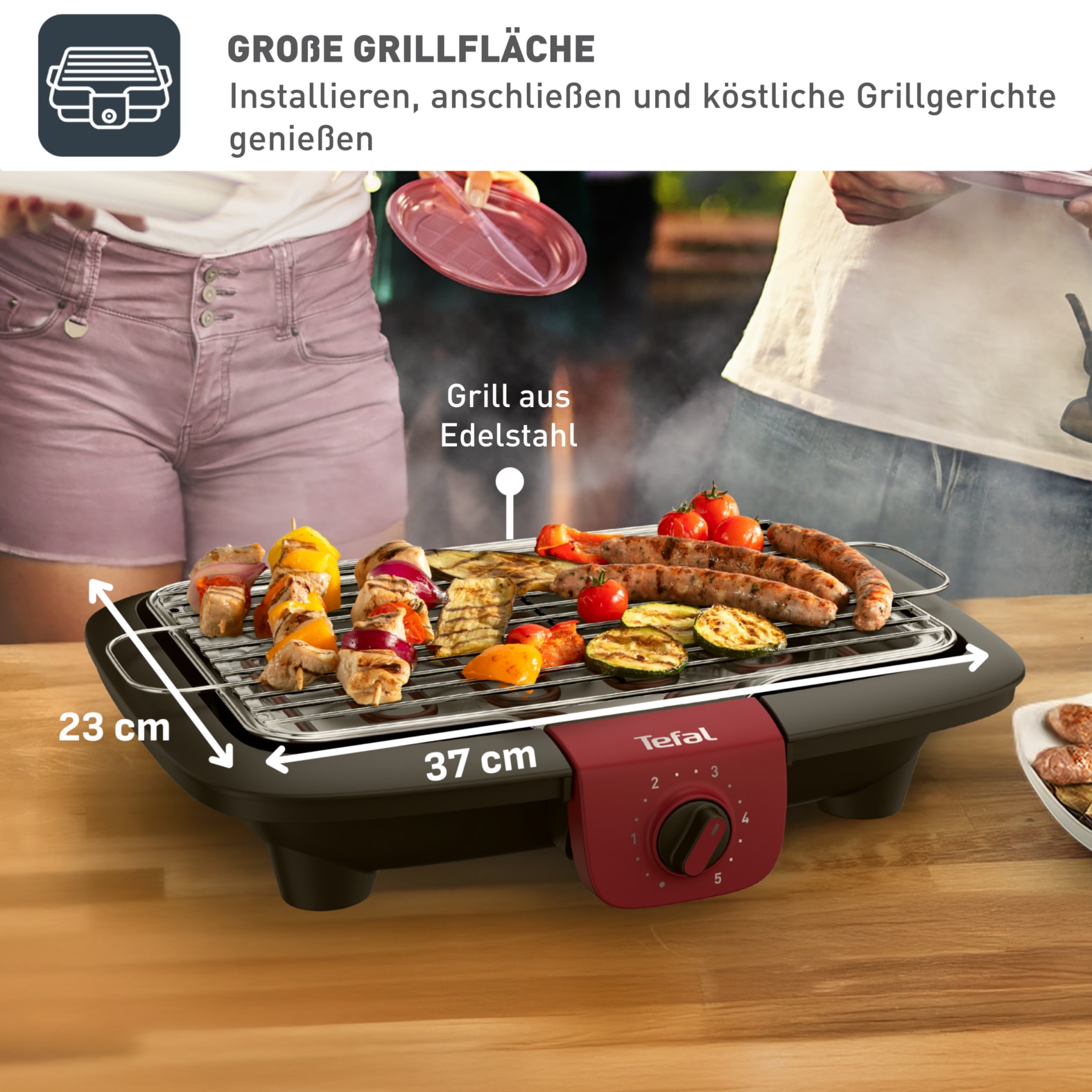 Tefal Tischgrill »Easygrill Adjust, wasserbefüllbare Tropfschale gegen Rauch und Gerüche«, 2300 W, spülmaschinengeeigneter Rost und Tropfschale, platzsparend, BG90E5