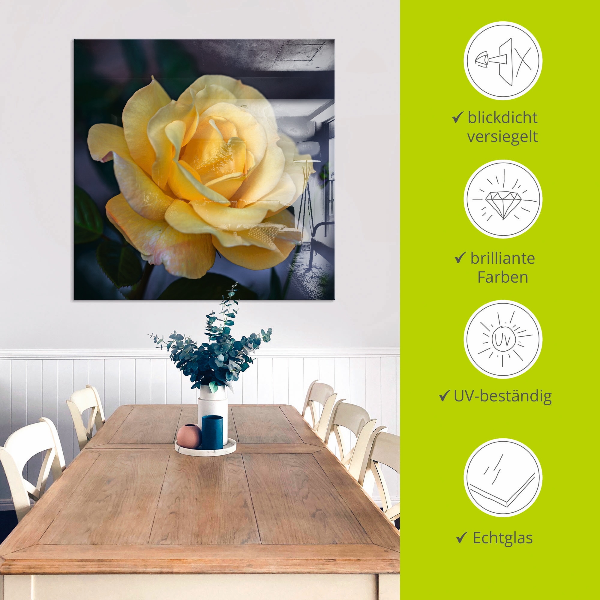 Artland Glasbild »Gelbe Rose« Blumen 1 Stk. tlg. in verschiedenen Größen