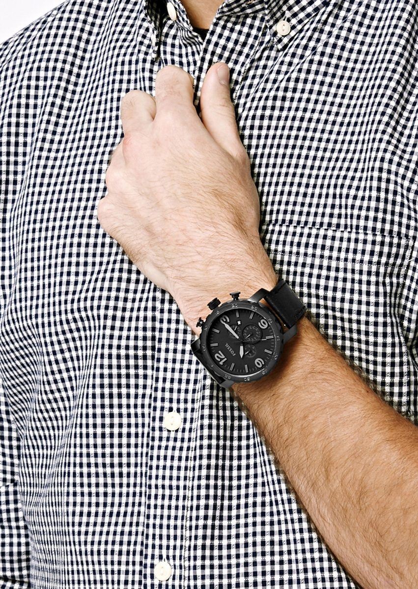 Fossil Chronograph »NATE«, Quarzuhr, Armbanduhr, Herrenuhr, Stoppfunktion, Lederarmband, Datum
