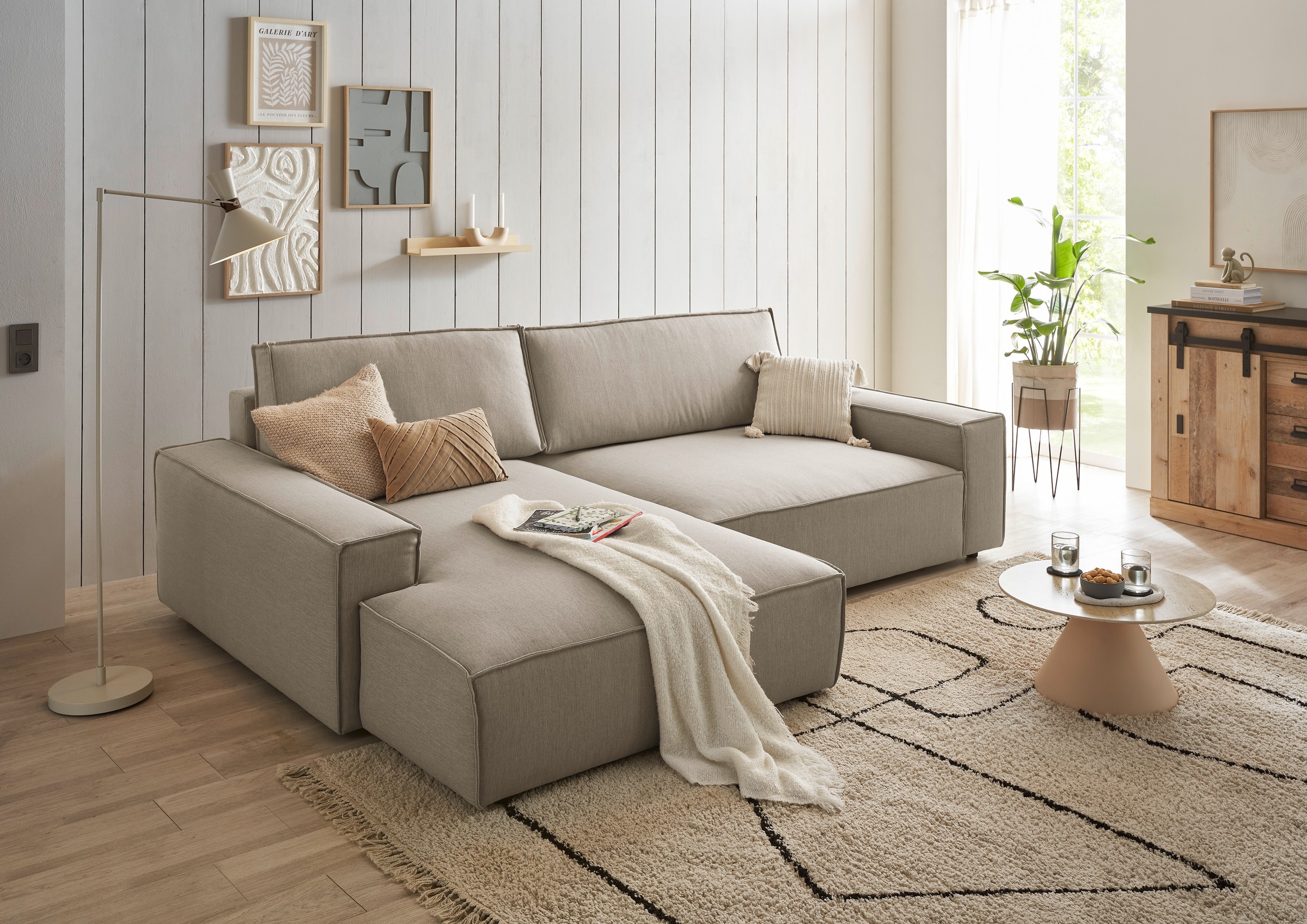 Home affaire Ecksofa »NEU: SHERWOODL XXL 284, Big-Sofa L-Form, tiefe Sitzfläche 95 cm, Cord,«, Leinenoptik, Recamiere rechts/links, auch als Schlafsofa stellbar