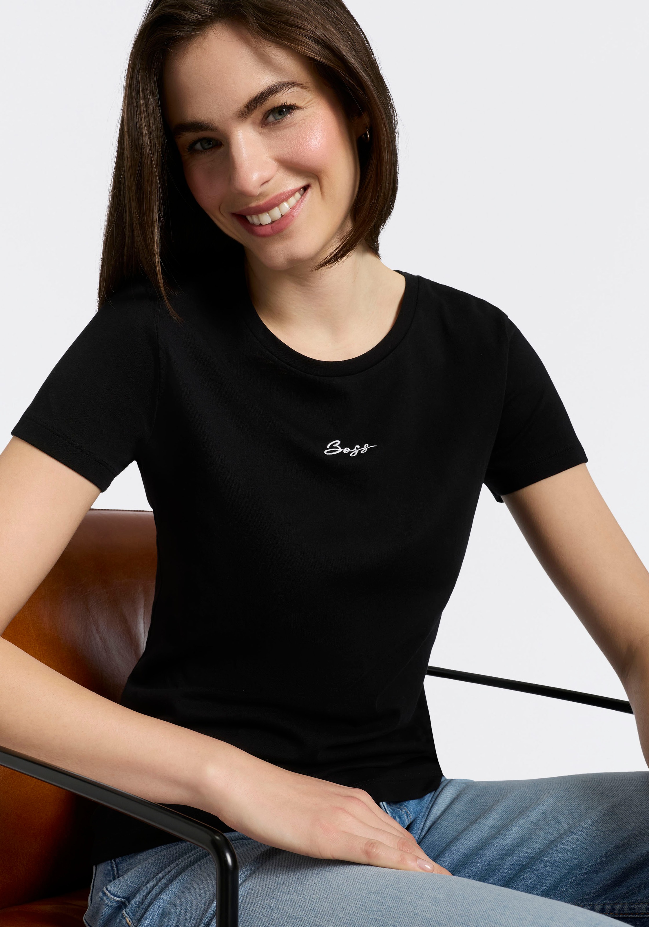 BOSS ORANGE T-Shirt »Elove Embro Premium Damenmode« mit Rundhals, Slim Fit