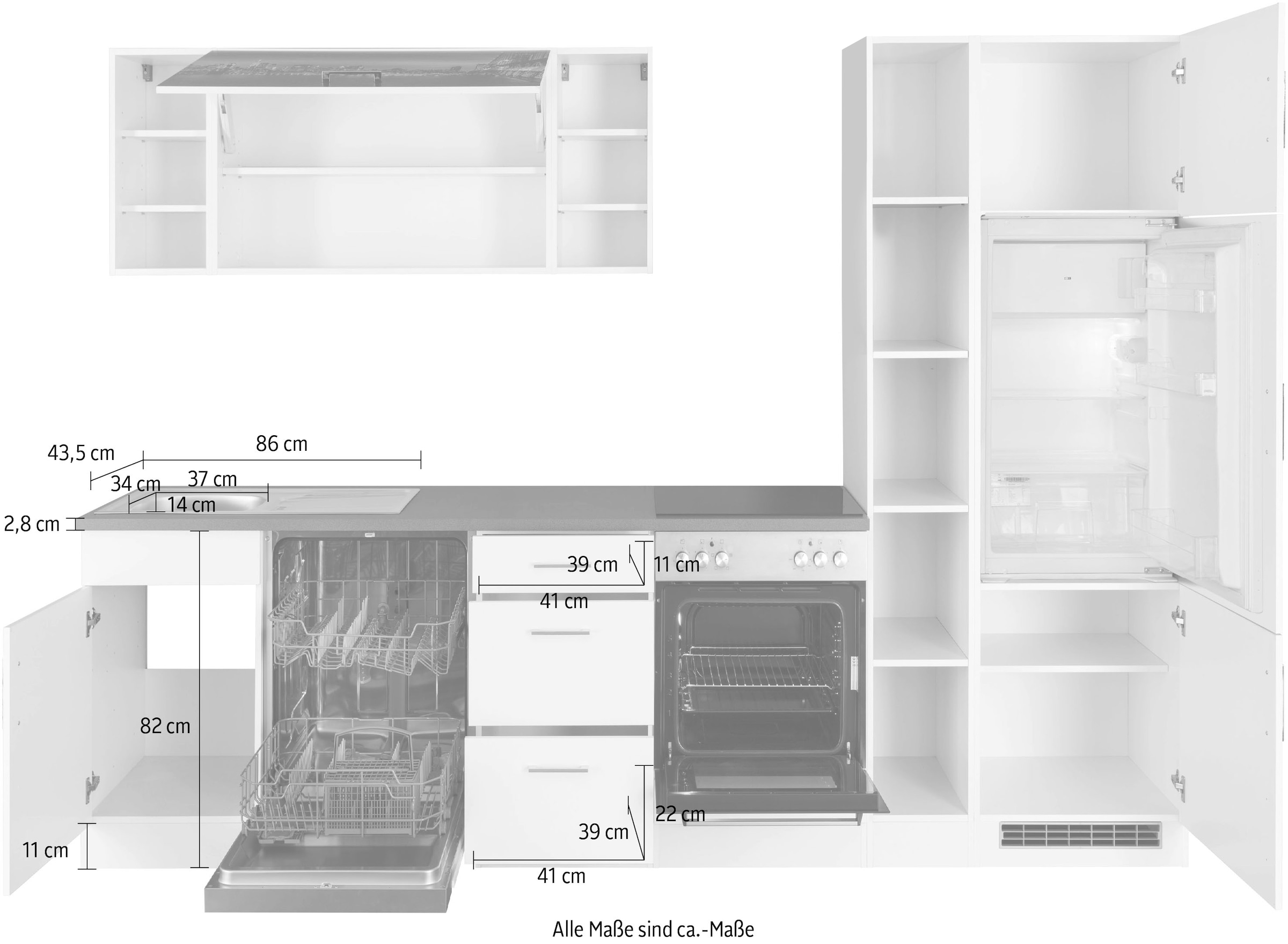 KOCHSTATION Küchenzeile »KS-Paris – Küchen mit einzigartigen Fotomotiven auf den Fronten« Breite 280 cm, wahlweise mit E-Geräten, mit Motivdruck