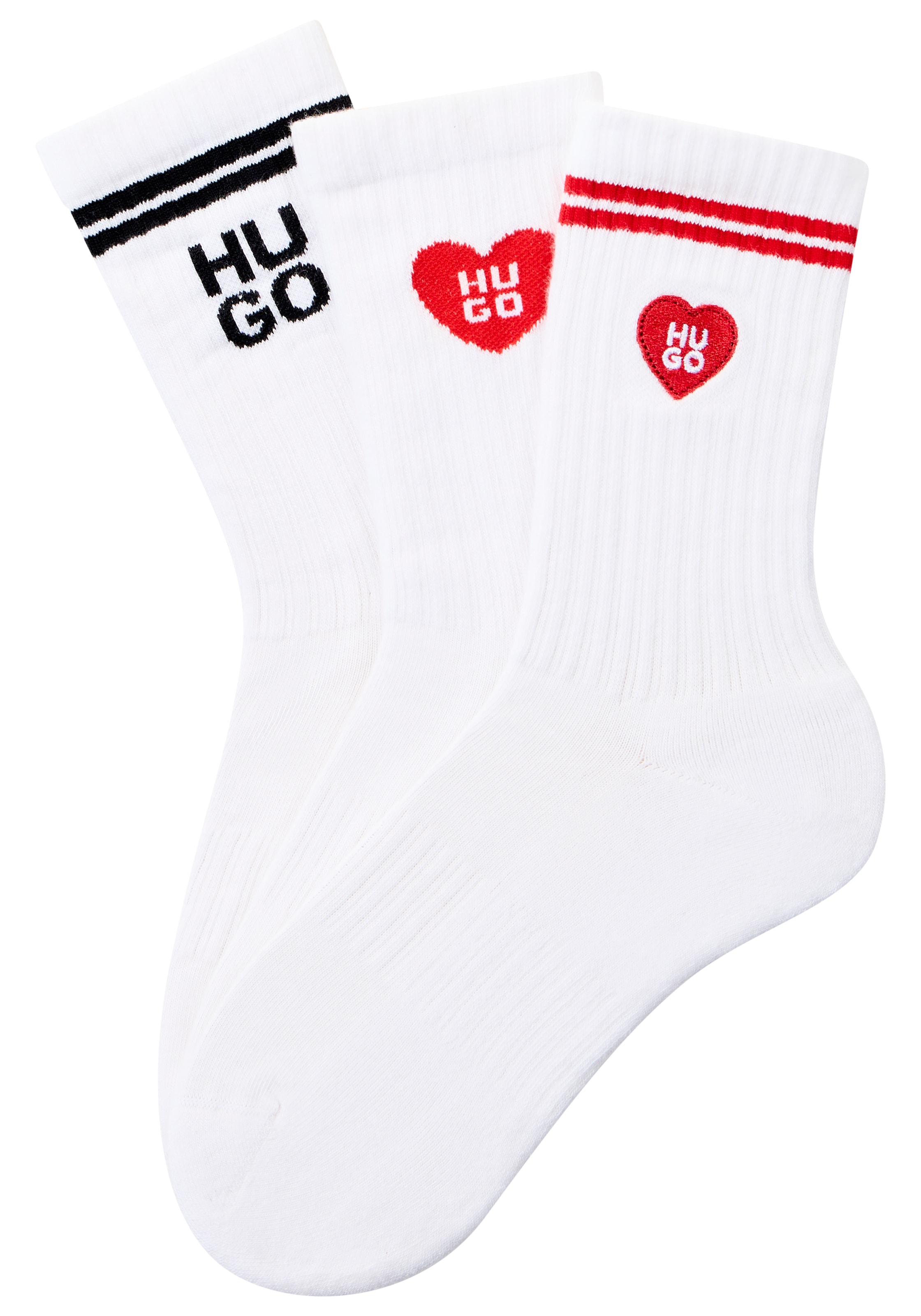HUGO Underwear Socken Packung, 3 Paar tlg. verstärkte Fersen- und Zehenpartie, gerippte Details