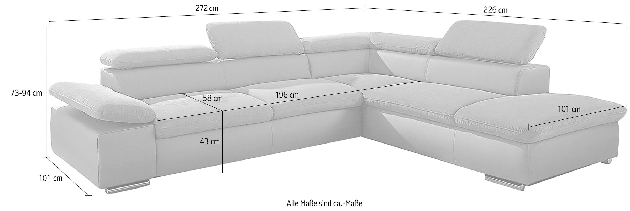 Ecksofa Valantine V, wahlweise mit Bettfunktion