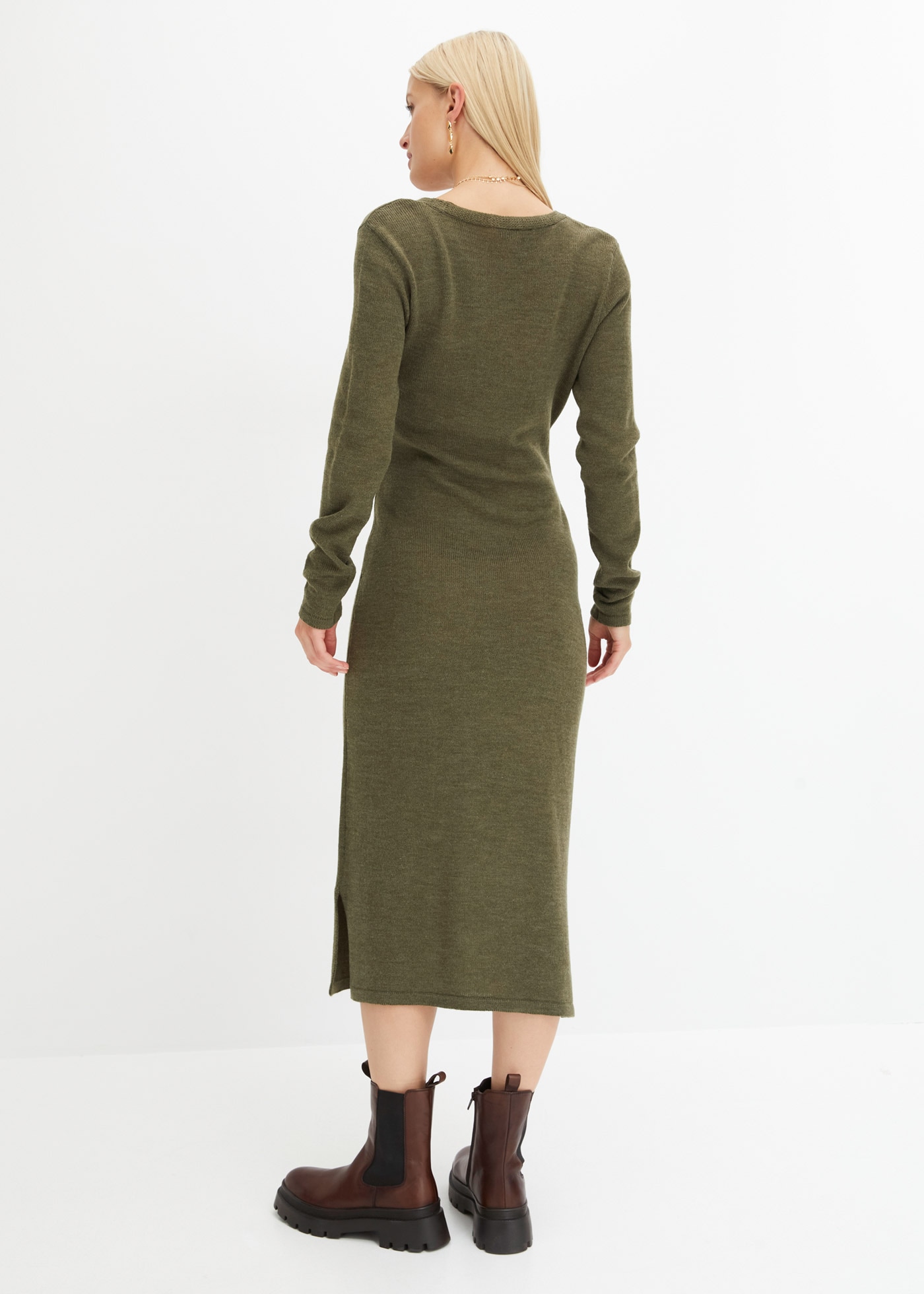 bonprix Strickkleid »Midi-Strickkleid« mit modernem Wickel-Design, aus Polyacryl und Polyester