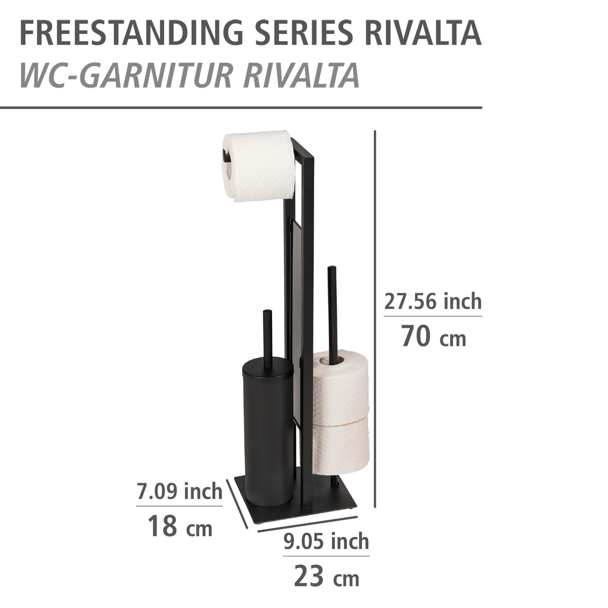 WENKO WC-Garnitur »Rivalta«, aus Stahl-Glas-Polypropylen, schwarz, 3 in 1 Standgarnitur