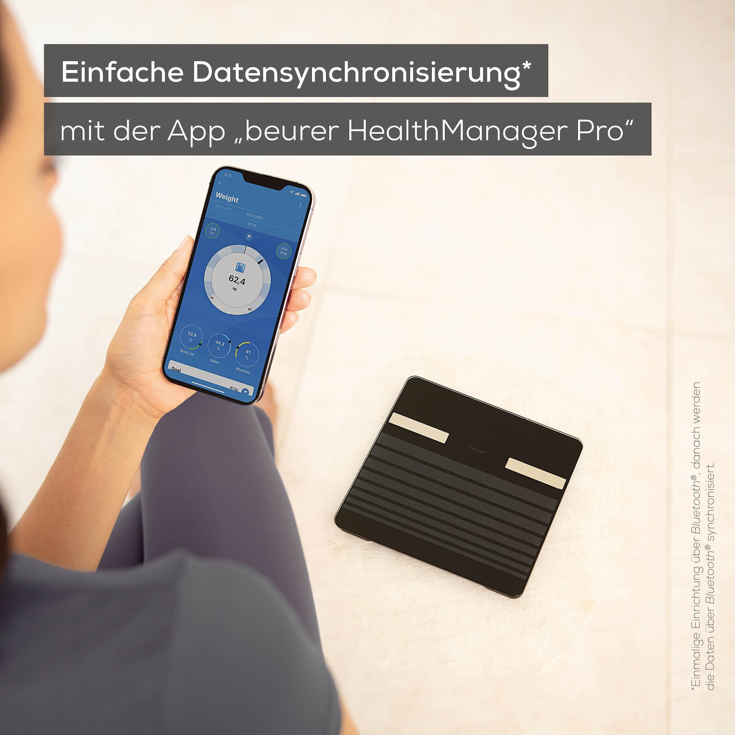 BEURER Körper-Analyse-Waage »BF 451 BT Diagnosewaage mit 17 Gesundheitswerten« Mit Einschaltautomatik, praktischer Abschaltfunktion und Magic-LED