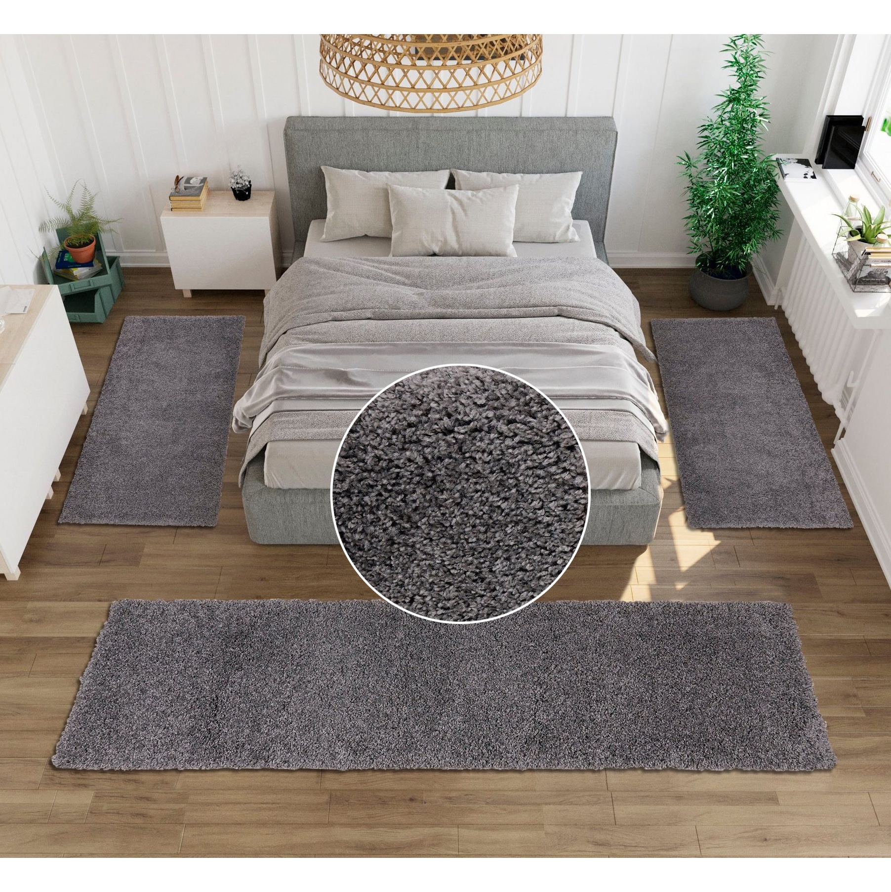 Bruno Banani Bettumrandung »Shaggy Soft« Höhe 30 mm 3 Stk. tlg. gewebt, Uni-Farben, besonders weich, Bettvorleger, Läufer-Set