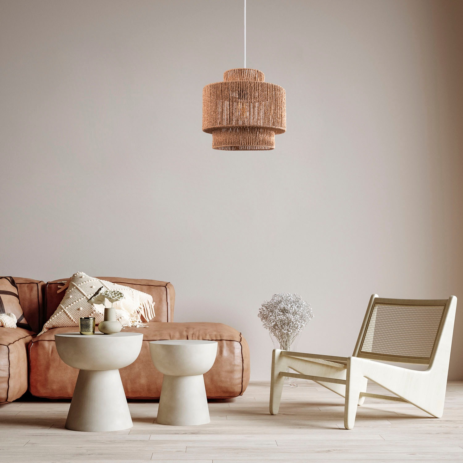 Paco Home Pendelleuchte »Hugo Lupita«, Leuchtmittel E27 | ohne Leuchtmittel, Wohnzimmer Esszimmer Rattan Optik Boho Lampenschirm Papier