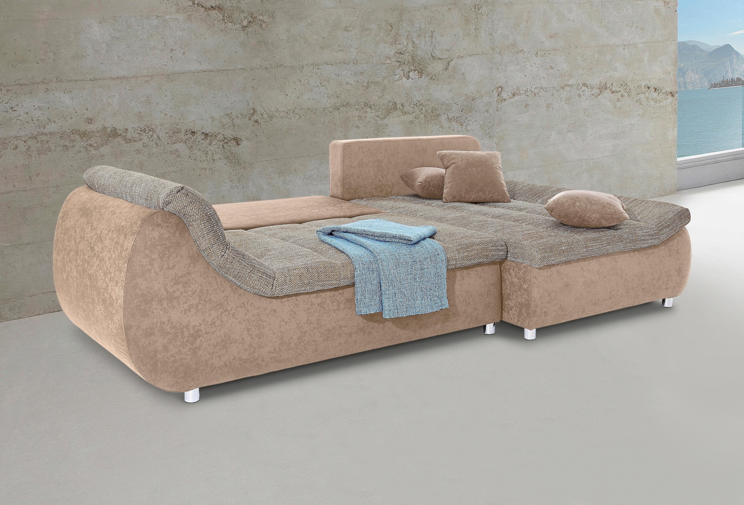 INOSIGN Ecksofa »Imola bequem, aktuelle Steppung im Sitz, L-Form, Breite 270cm«, wahlweise mit Bettfunktion