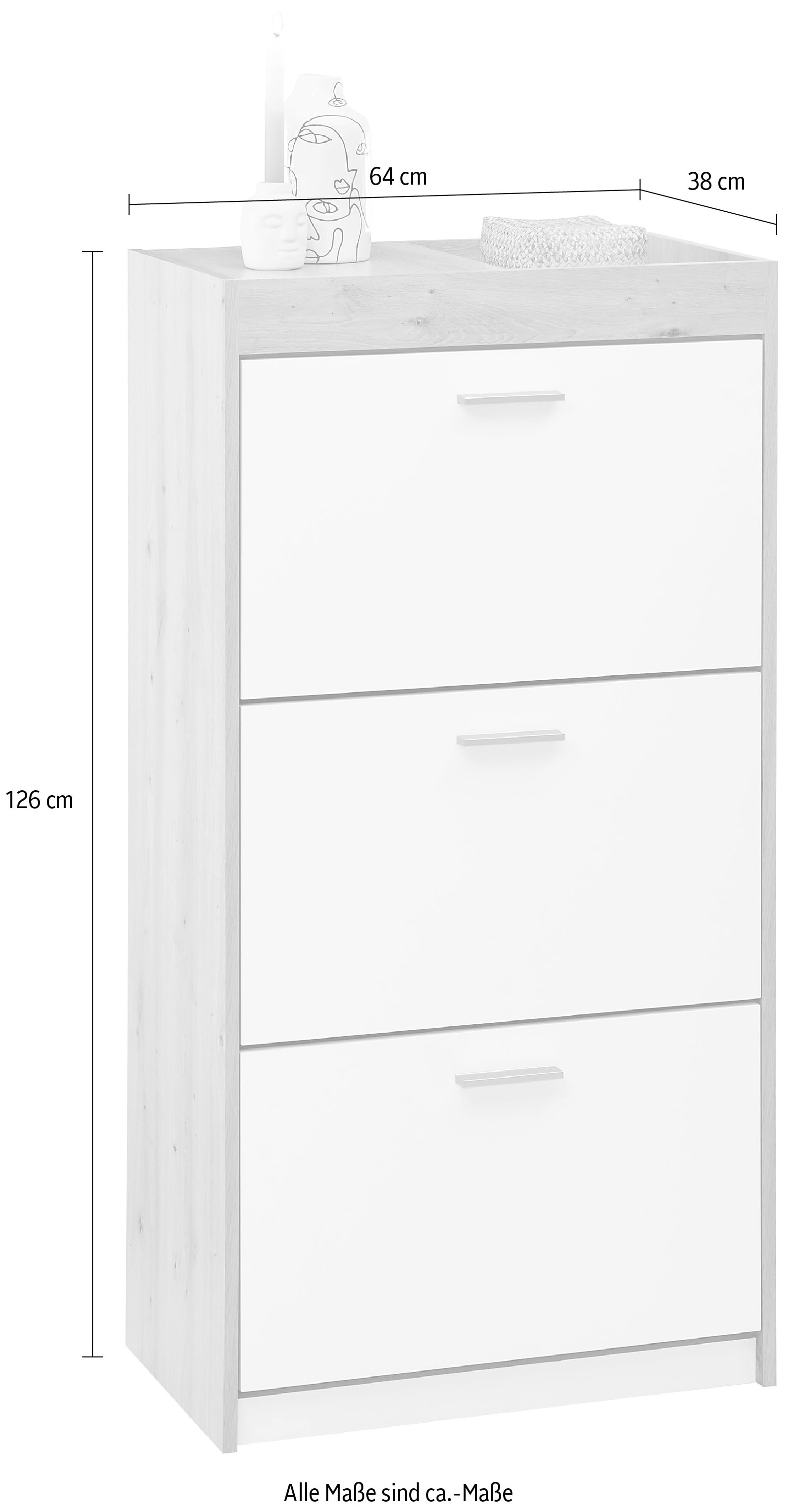 HBZ Schuhschrank »Paris weiß matt, BxHxT 64x126x38 cm«, (1 St.), Schuhkipper mit 3 Klappen, Platz für ca. 12-18 Paar Schuhe