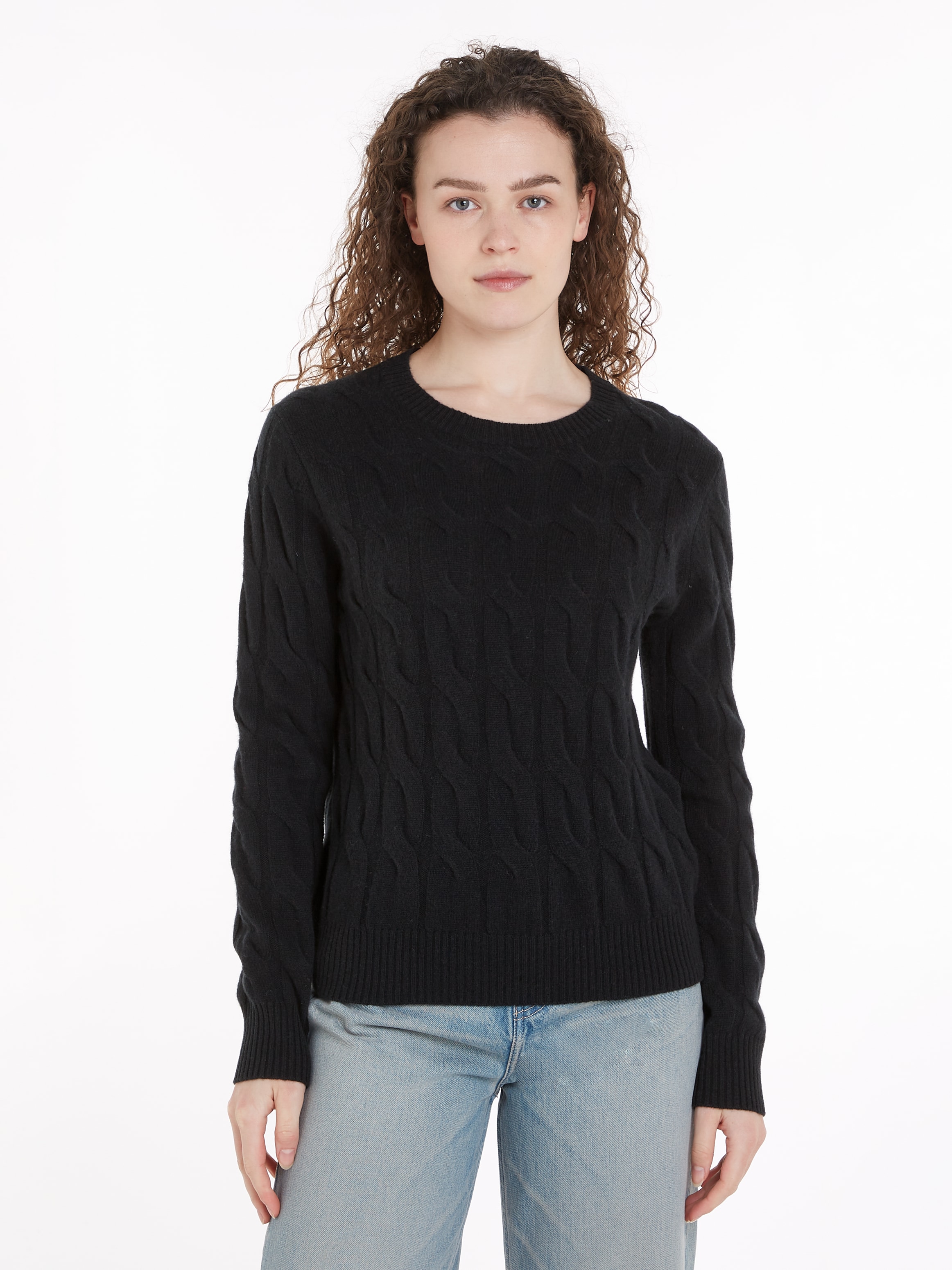 TOMMY HILFIGER Strickpullover »SOFT WOOL CABLE C-NK«, mit Zopfmuster, aus reiner Wolle