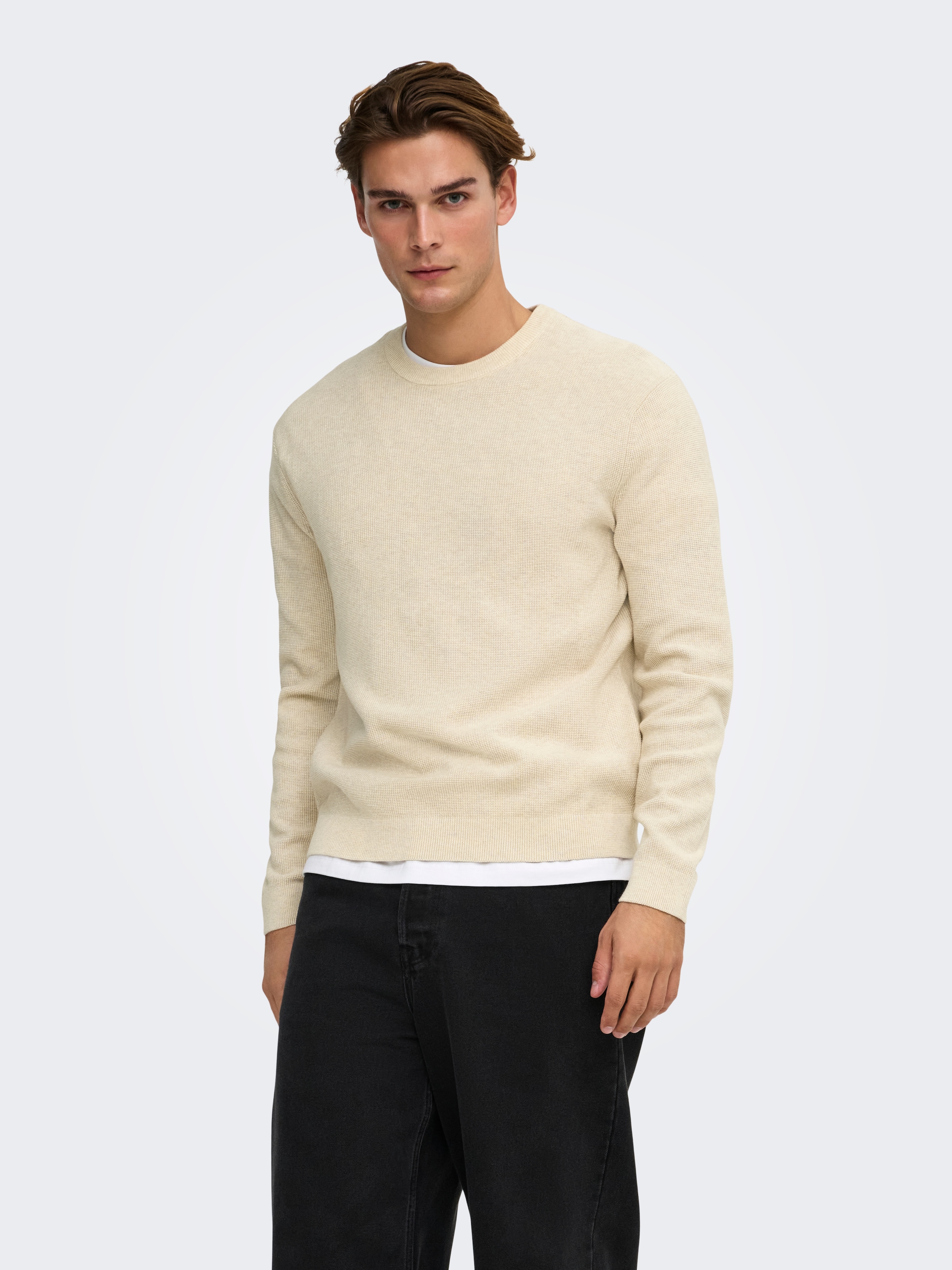 ONLY & SONS Strickpullover »ONSJOEY RLX MELANGE LS WAFFLE KNIT NOOS« Baumwolle, relaxed fit