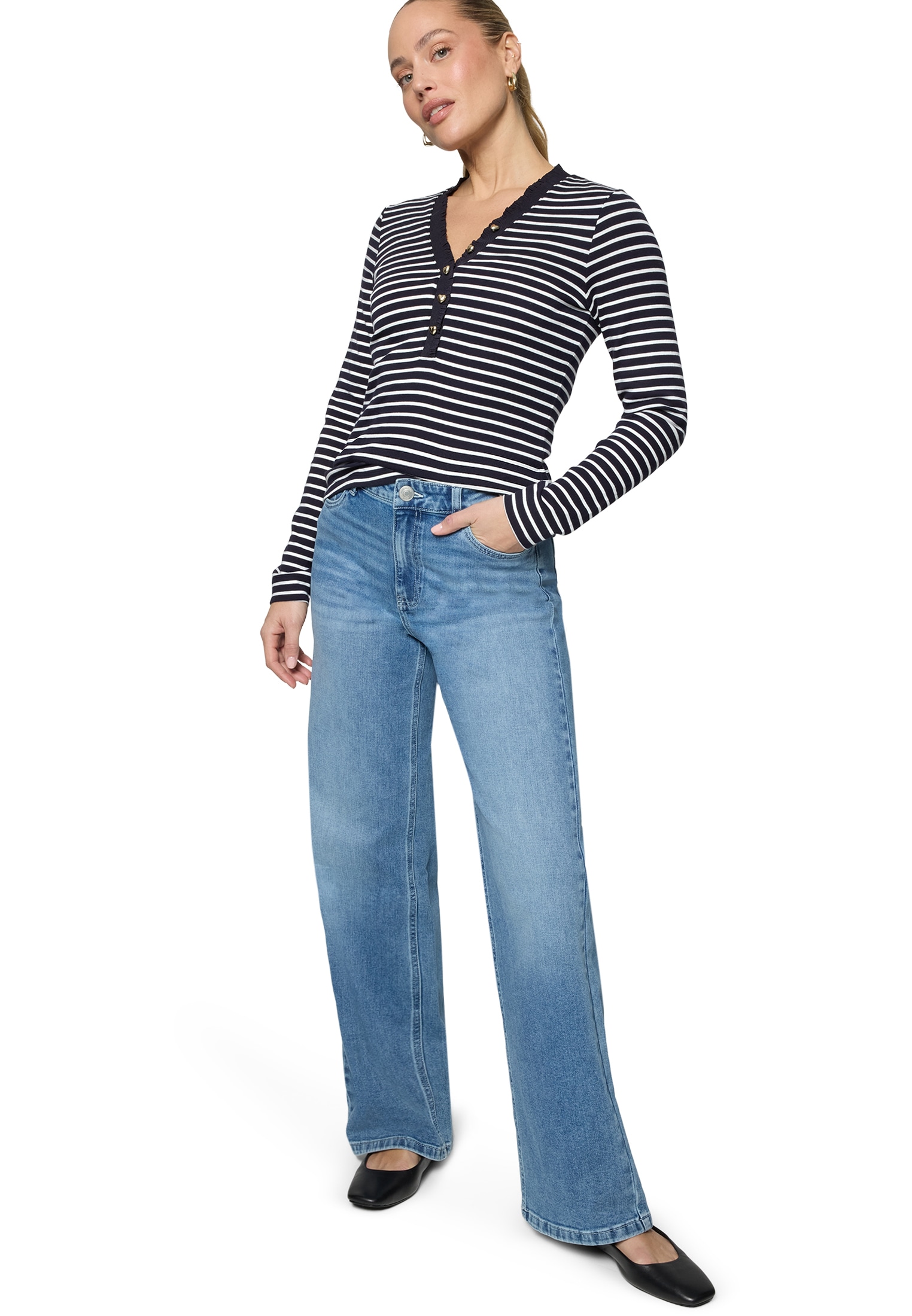 Zero 3/4-Arm-Shirt »Ringelshirt mit Knopfleiste«