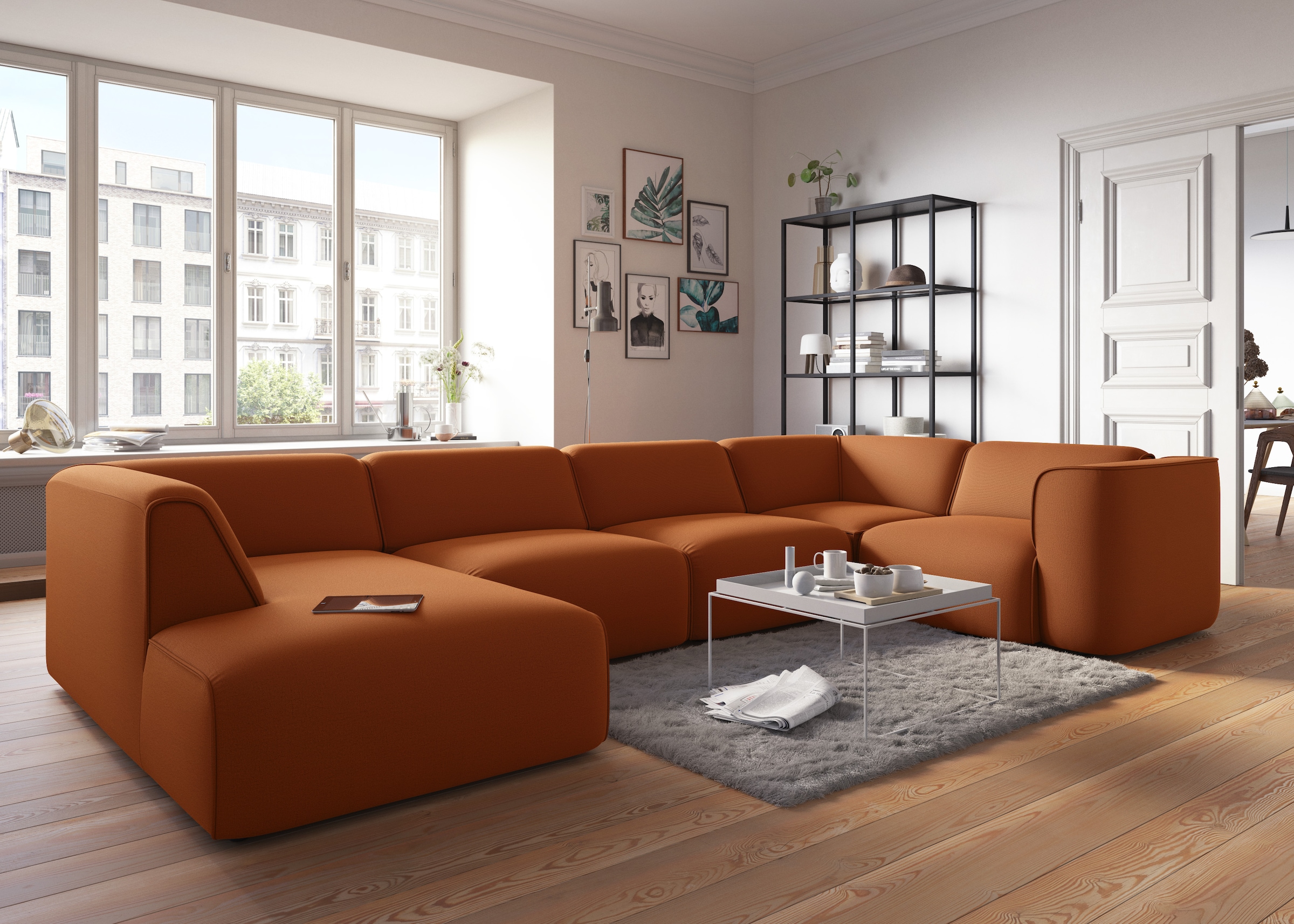 RAUM.ID Wohnlandschaft »Merid U-Form, jederzeit durch Module erweiterbar, B/T/H: 367/206/70 cm«, als Modul oder separat verwendbar, für individuelle Zusammenstellung