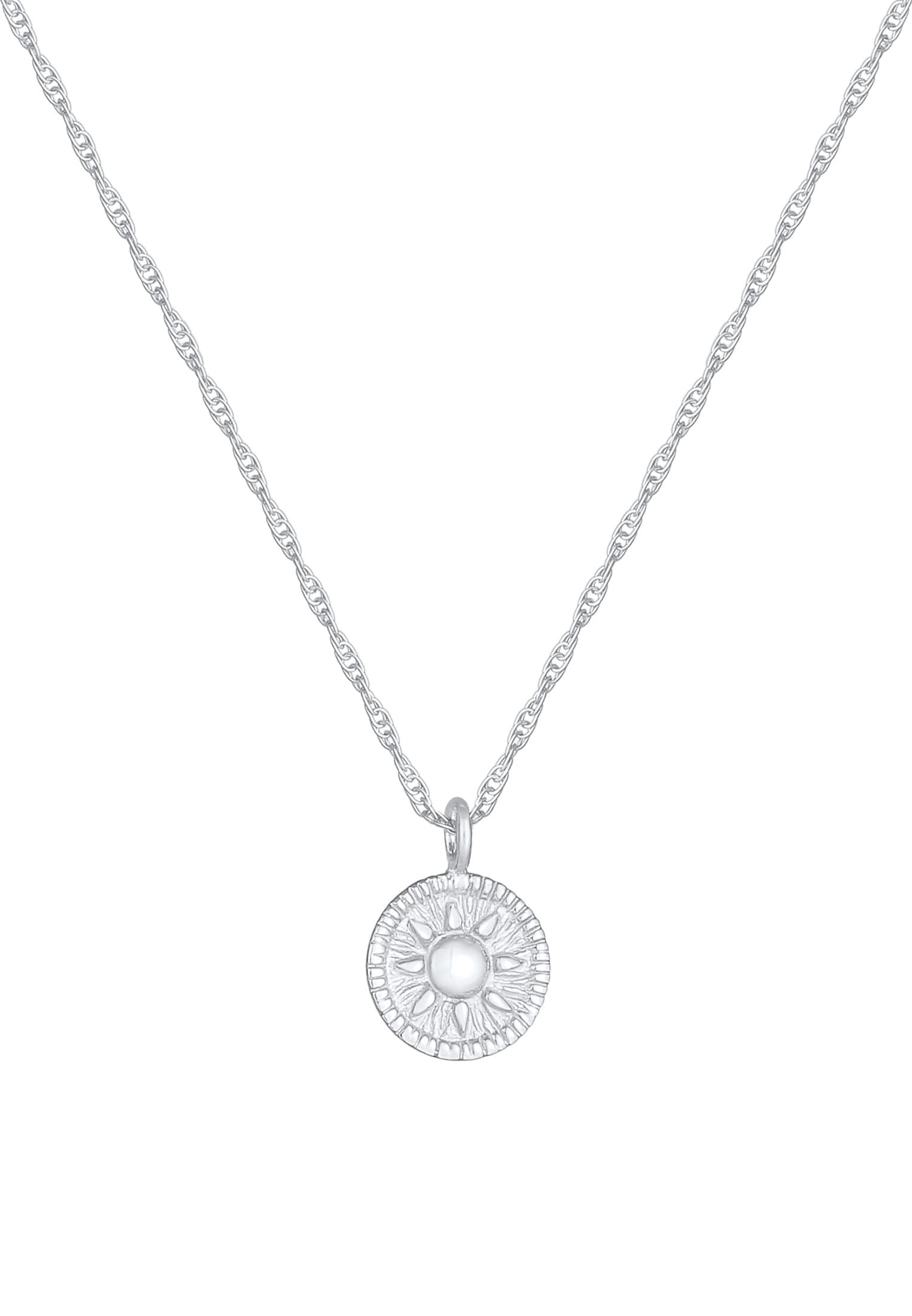 Elli Kette mit Anhänger »Halskette Sonne Antik Coin Rund Kordelkette 925er Silber«